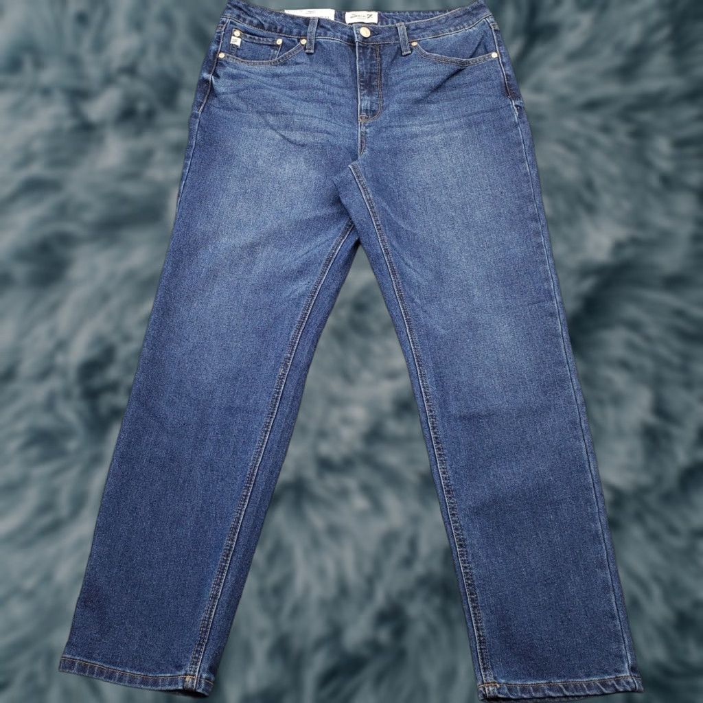 Vintage Seven7 Straight Leg Jeans Women 12 Blue Denim High Rise Through Hips 5-Pocket Design Regular Waist 28.25 Inseam NYT Size 34" / US 12 / IT 48 - 1 Thumbnail