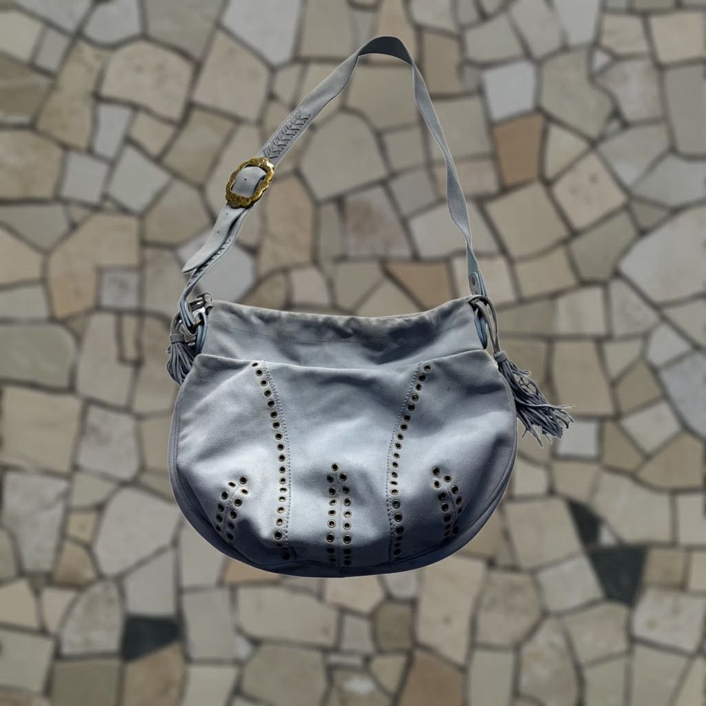 Vintage VINTAGE Marshall Field's Light Blue Leather Studded Shoulder Bag Women Leather Shoulder Bag) Size ONE SIZE - 1 Thumbnail