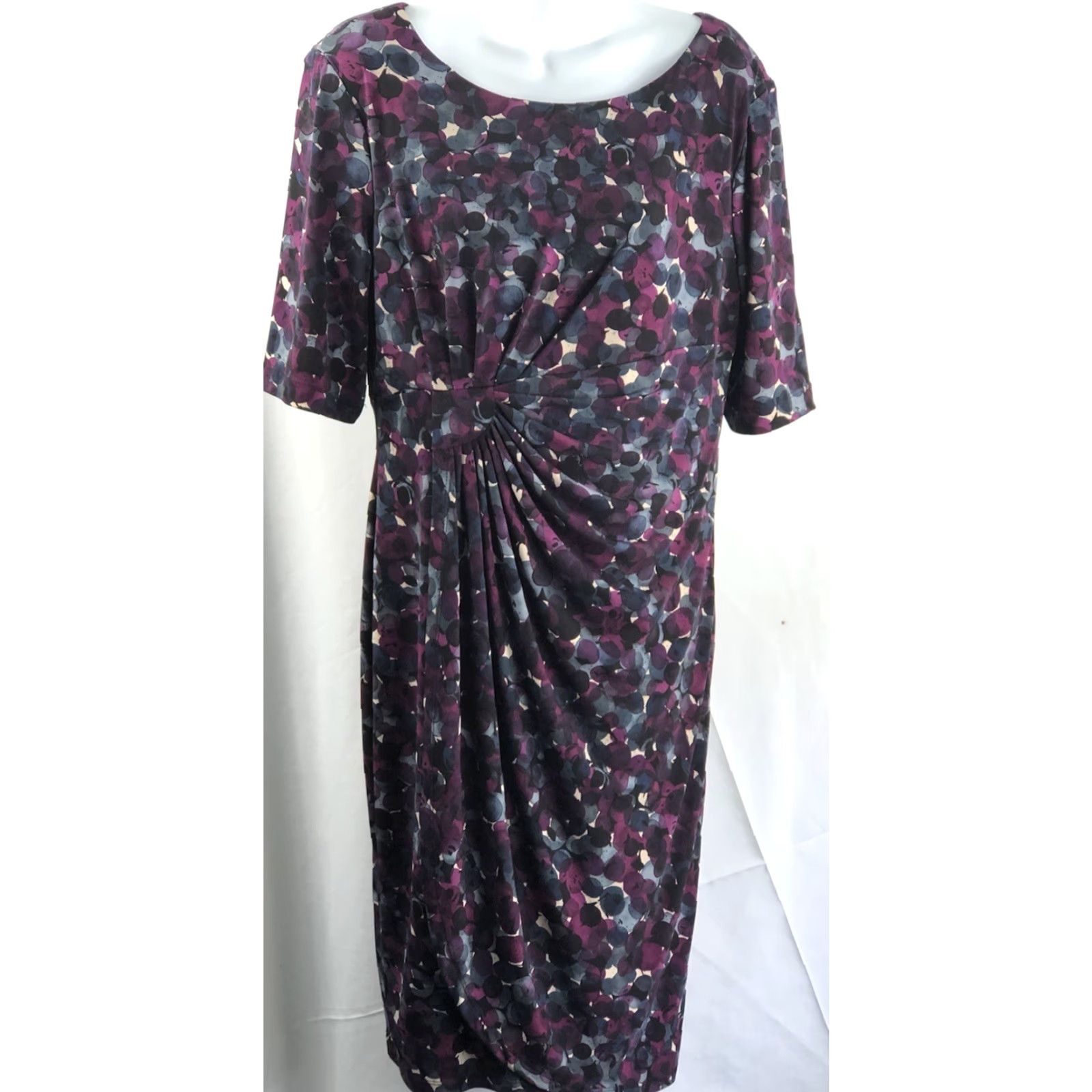 Vintage VINTAGE Connected Midi dress 14 purple/blue Geo mock wrap 1/2 Sleeve Ruched Drape 90s Y2K Women Mens? Size XL / US 12-14 / IT 48-50 - 2 Thumbnail