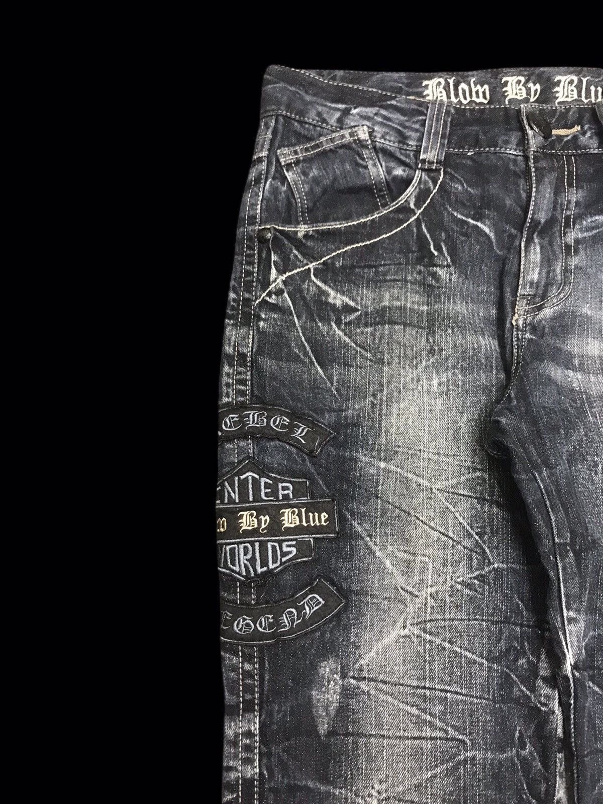 Japanese Brand 💥PUNK DENIM💥BLOW BY BLUE CRACKED FADES PATCHES DENIM F185 Size US 31 - 4 Thumbnail