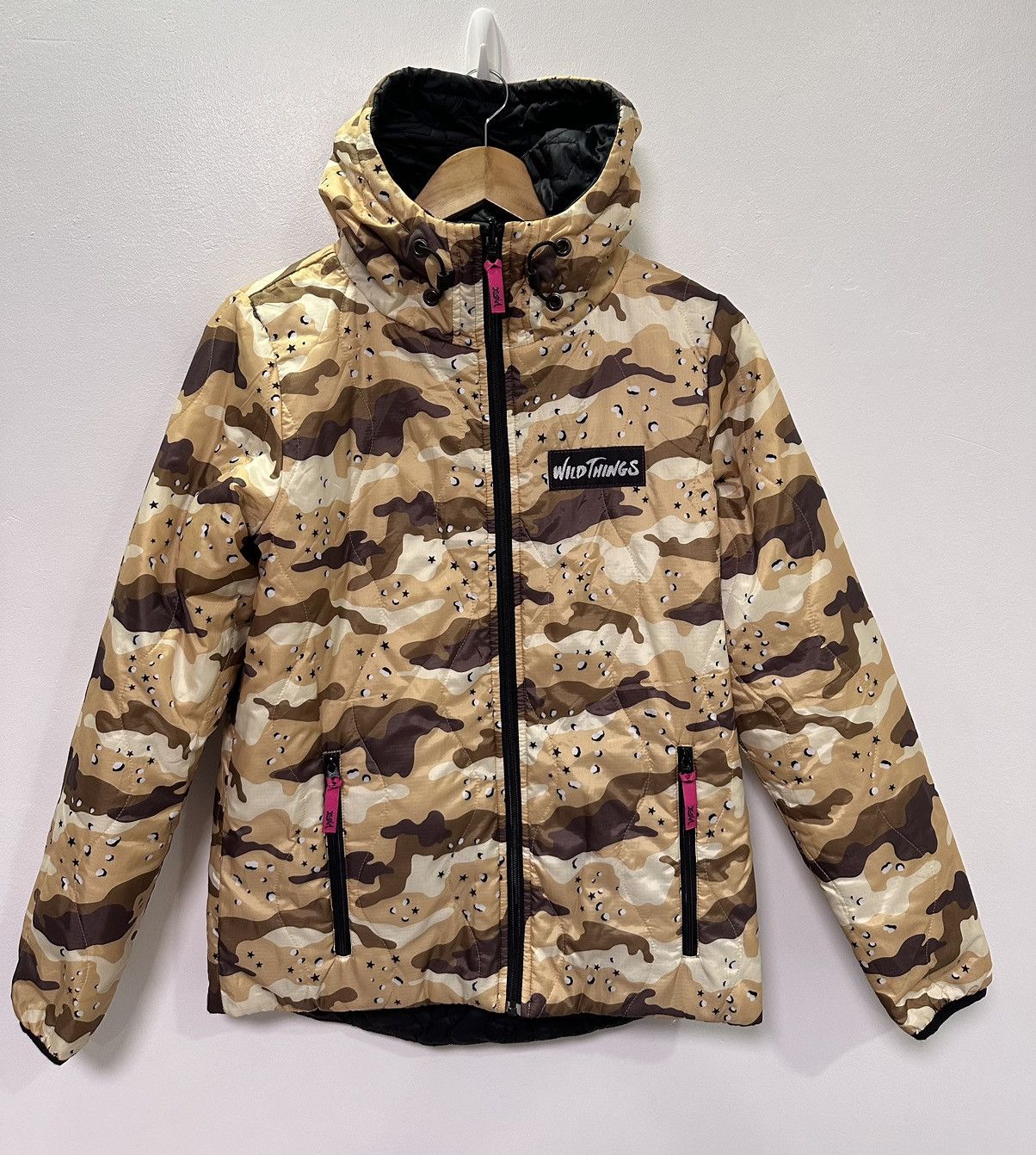 image of X-Girl X Wild Things | Hooded Primaloft Reversible Jacket in Black Camo, Women's (Size XS)