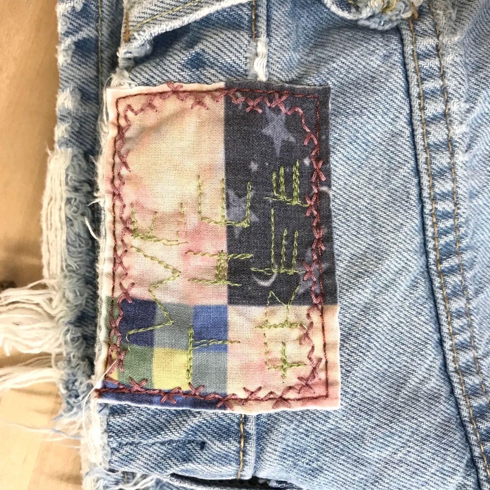 Vintage Free People Jeans Blue 24 Distressed Paint Splatter Straight Leg Womens Size 42" / US 20 - 7 Thumbnail