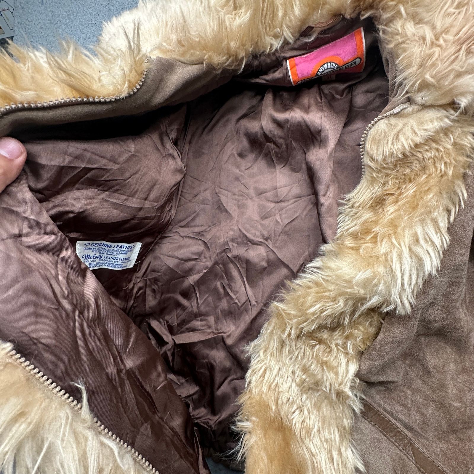 Vintage VTG 70s Ms Pioneer Suede Leather Jacket Womens 10 Fur Trim Size L / US 10 / IT 46 - 8 Thumbnail