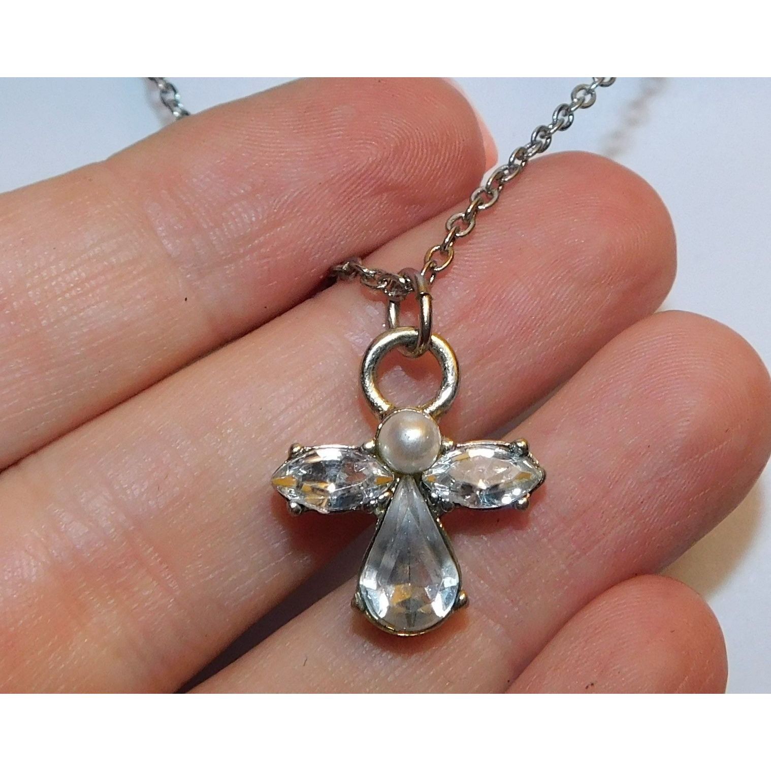Other Religious Guardian Angel Necklace Clear Gemmed With Silver T Size ONE SIZE - 1 Thumbnail