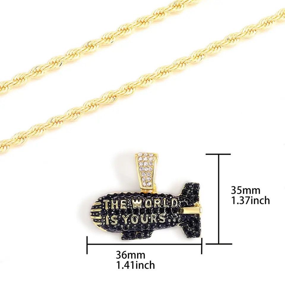 Jewelry Missile Pendant With 4mm Wide Rope Chain Size ONE SIZE - 3 Thumbnail