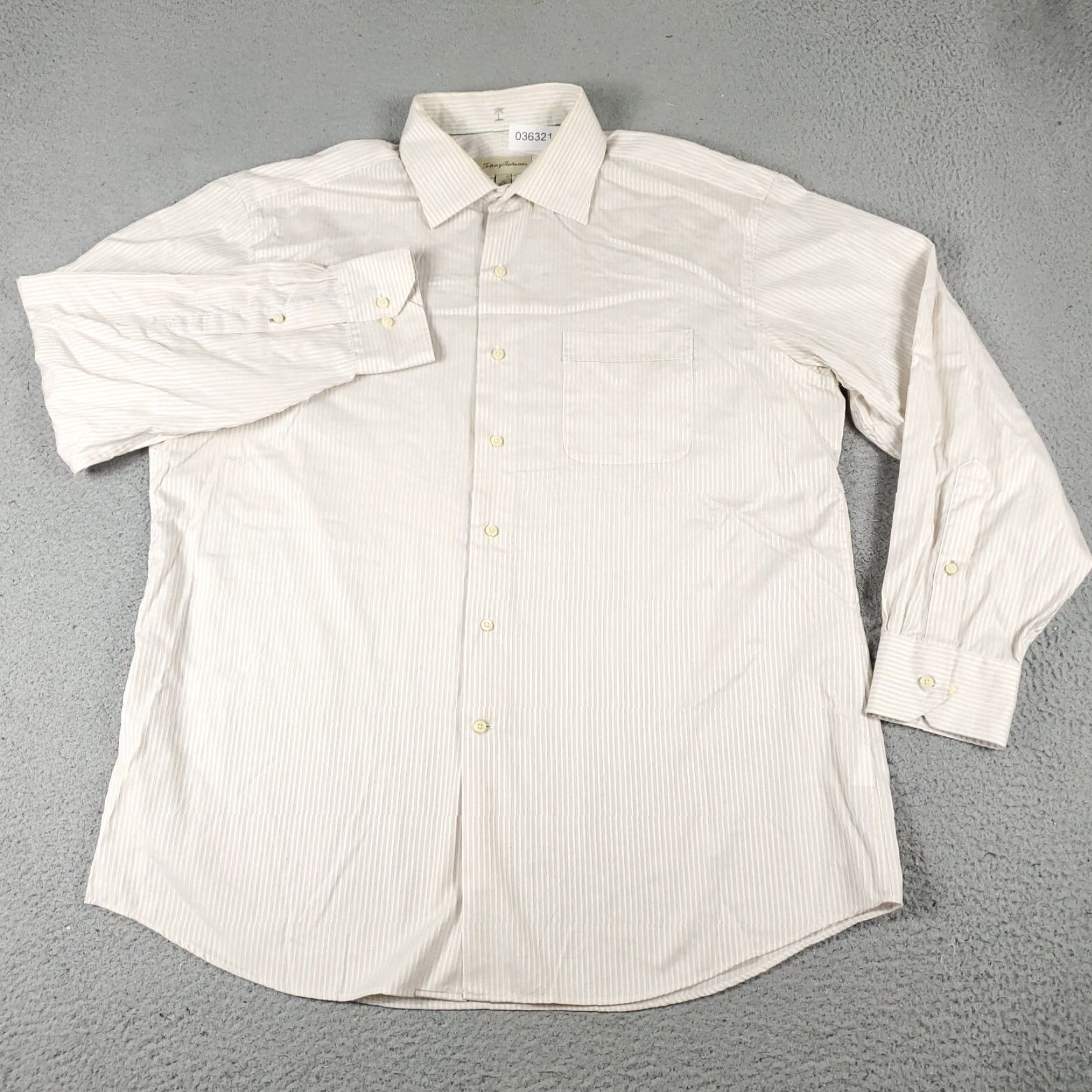 Tommy Bahama Tommy Bahama Dress Shirt Men 17 Beige Striped Button Up Long Sleeve Casual Business Classic 100% Cotton Mens Size 17 Size 46R - 2 Thumbnail