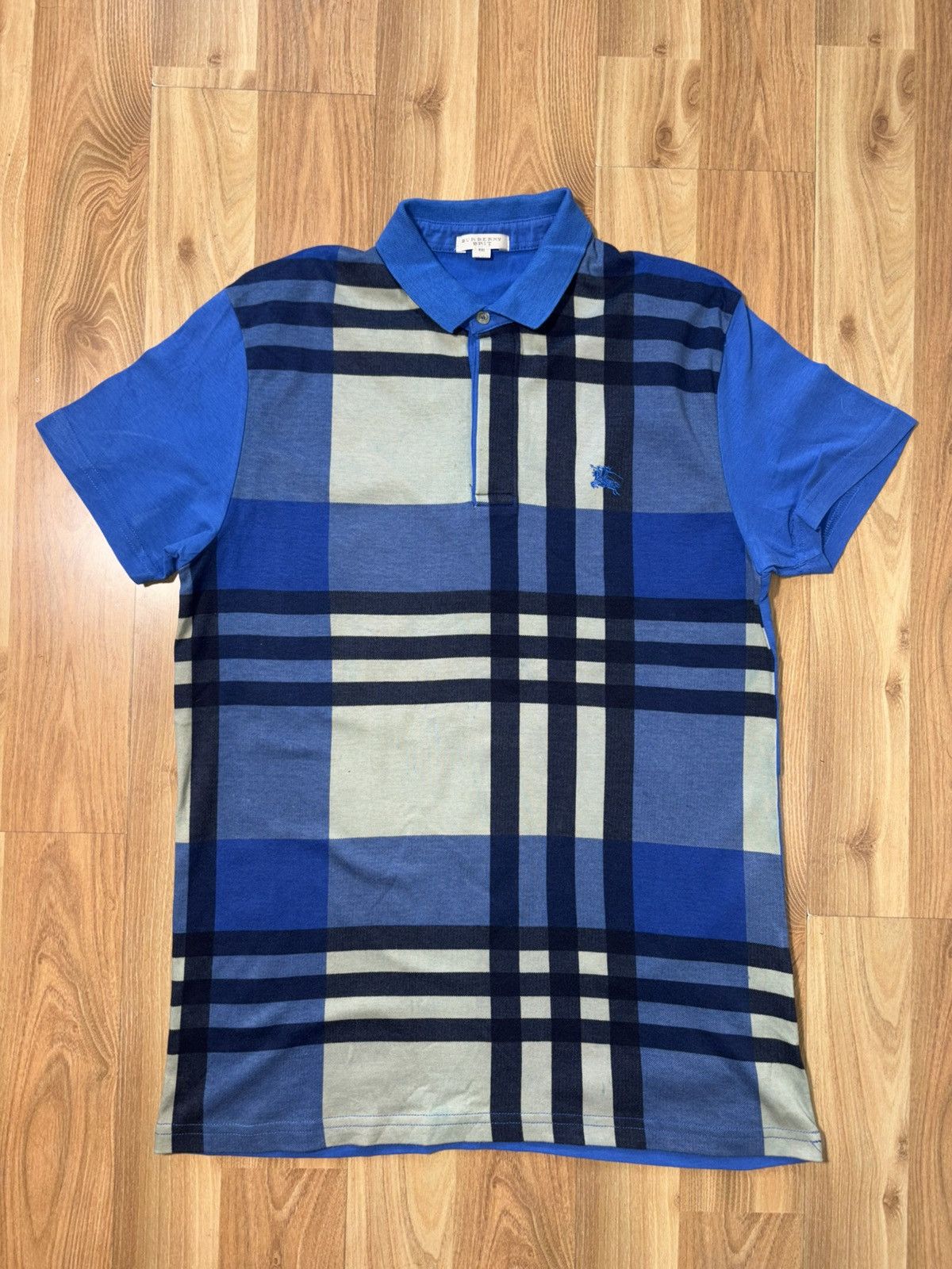 Burberry Brit Blue Mega Check Polo Shirt Embroidered Knight