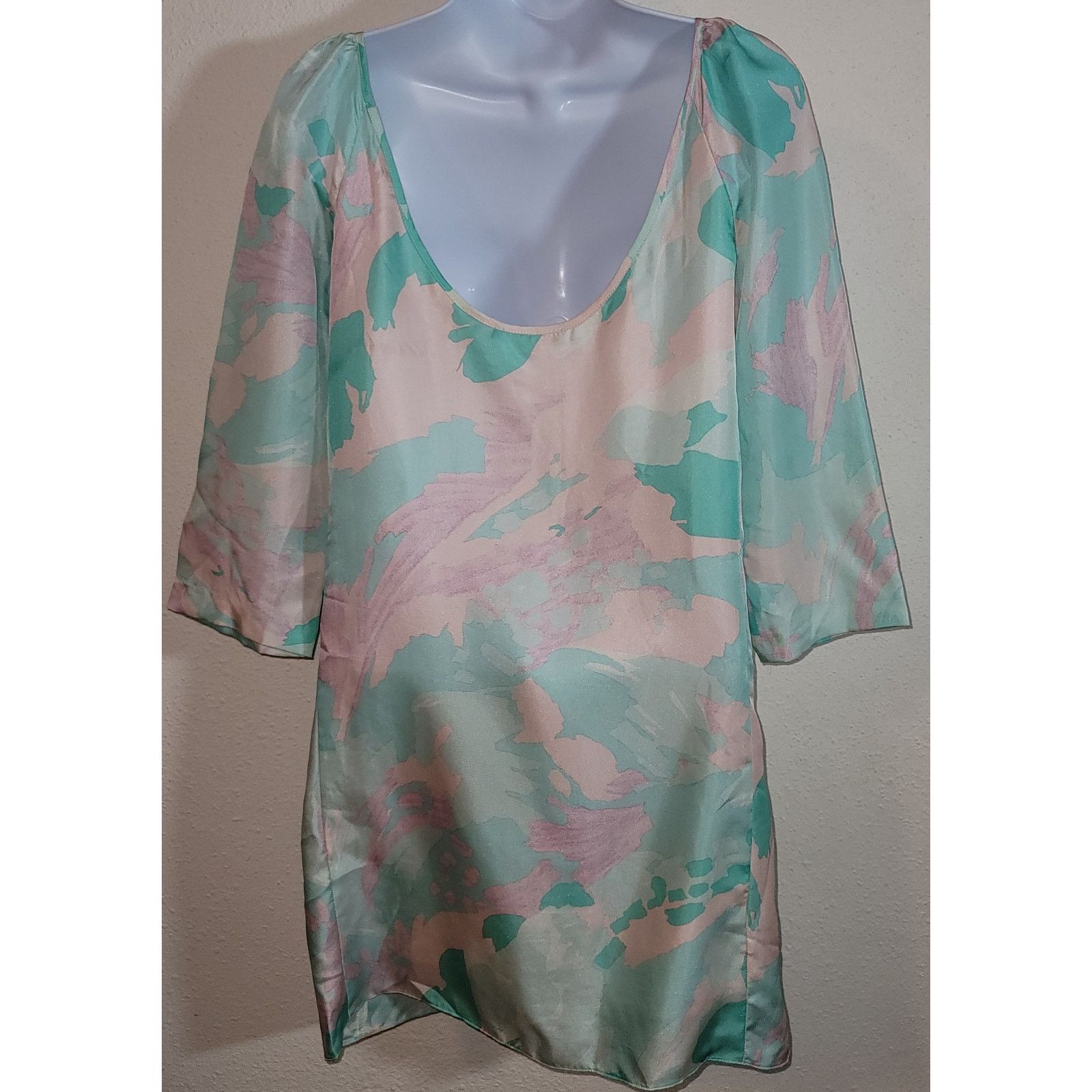 Other VTG Tara Jarmon Green Pink Retro Mini Dress 38 M 100% Silk Size M / US 6-8 / IT 42-44 - 2 Thumbnail