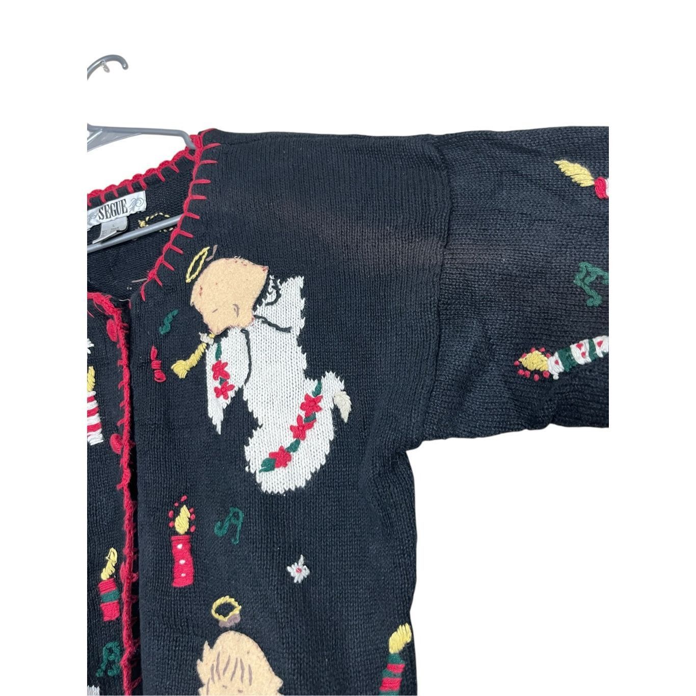 Other Vintage Segue Black Christmas Angel Print Cardigan Sweater S Size L / US 10 / IT 46 - 4 Thumbnail