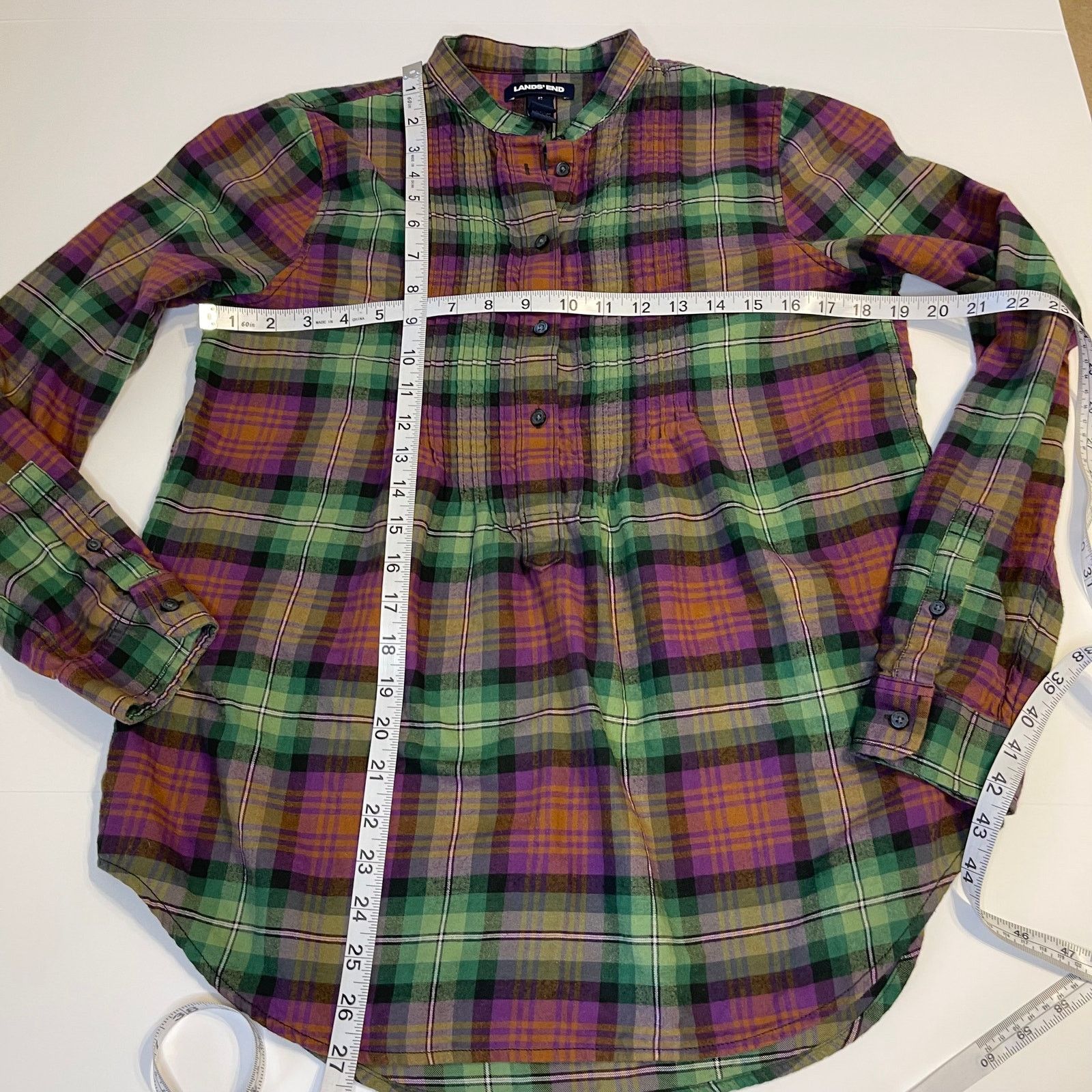 Lands' End Lands End Pullover Pleated Bib Plaid Tunic Top, 8 Size M / US 6-8 / IT 42-44 - 8 Thumbnail