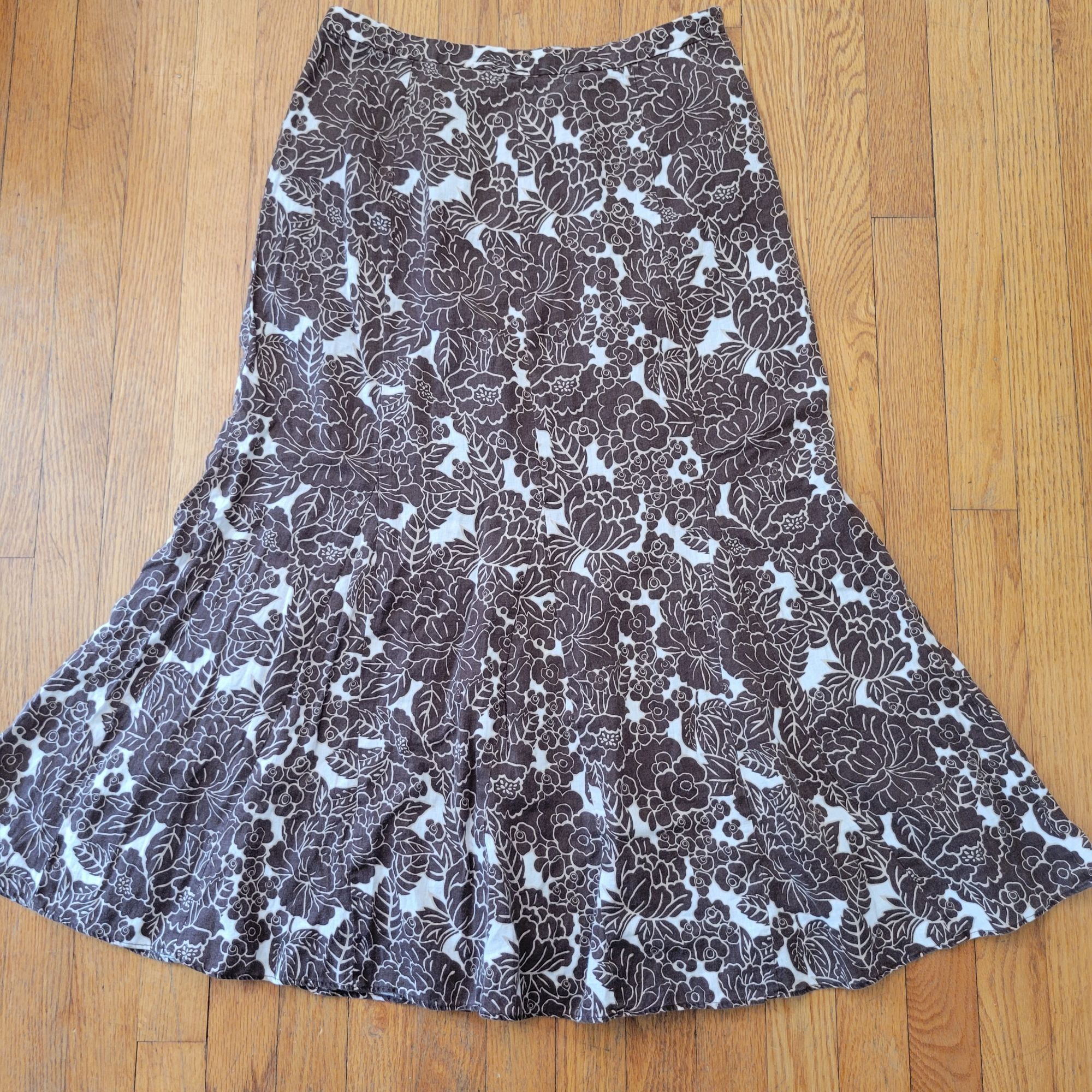 Charter Club Charter Club 8 Brown White Floral Linen A Line Flared Skirt Size 30" / US 8 / IT 44 - 3 Thumbnail