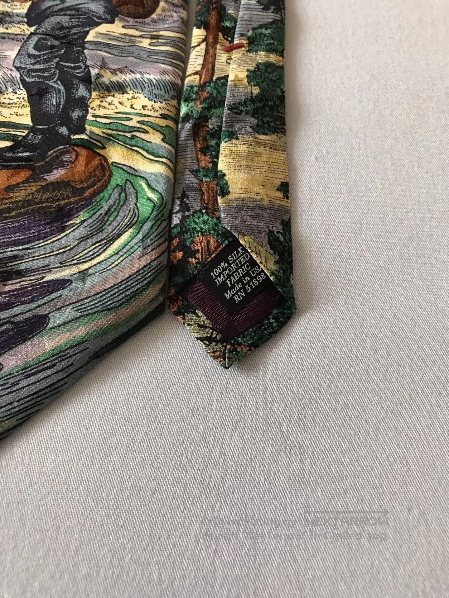 Vintage Vintage Oil Painting Fishing Tango Tie. Size ONE SIZE - 8 Thumbnail