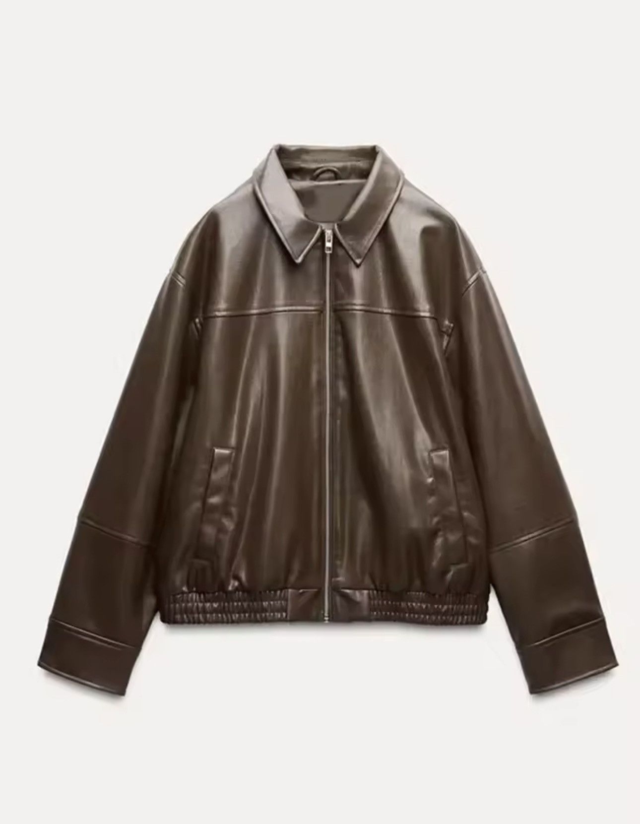 Other Streetwear Brown PU Leather Zipper Jacket Vintage Retro Size M / US 6-8 / IT 42-44 - 1 Thumbnail