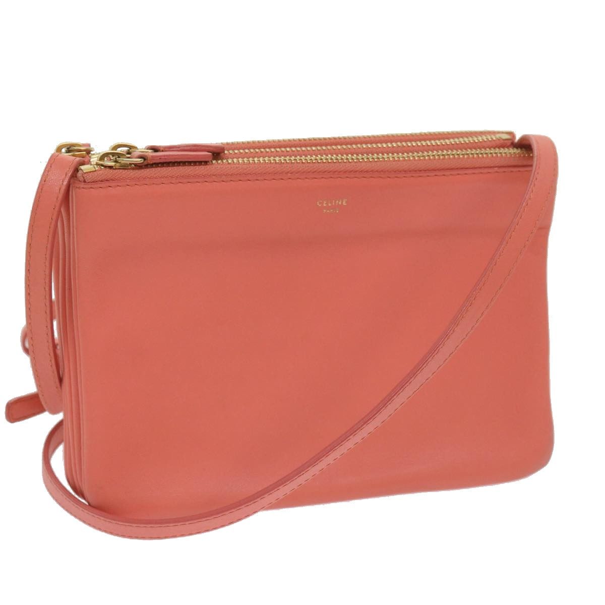 image of Celine Trio Shoulder Bag Leather Pink Auth 67657, Women's
