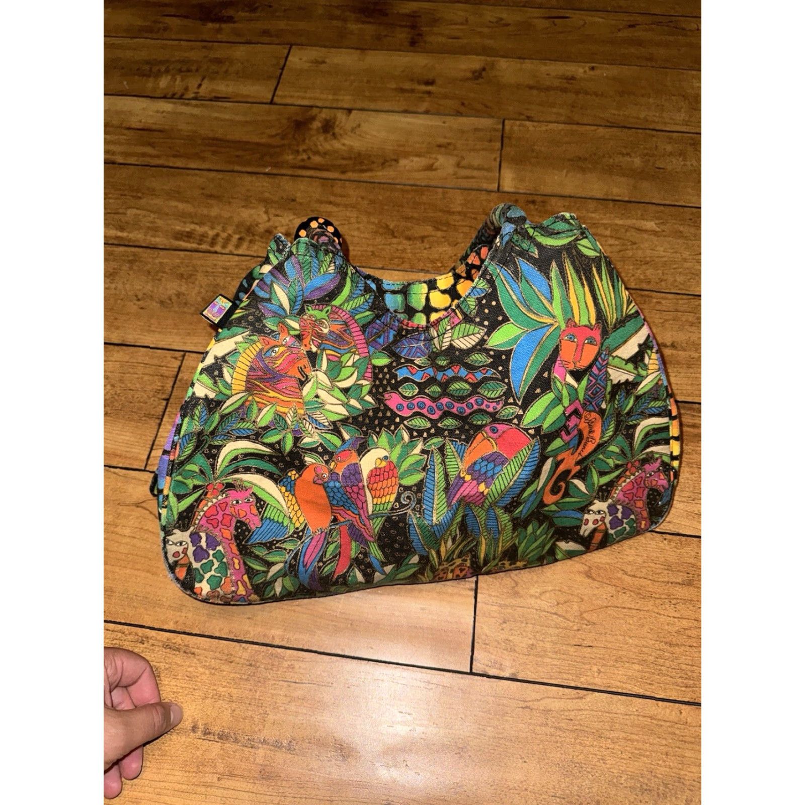 Vintage Laurel Burch Purse Animal Cat Jungle Shoulder Bag Womens Canvas Exterior Jungle Pattern Animal Print Cat Theme Size ONE SIZE - 5 Thumbnail