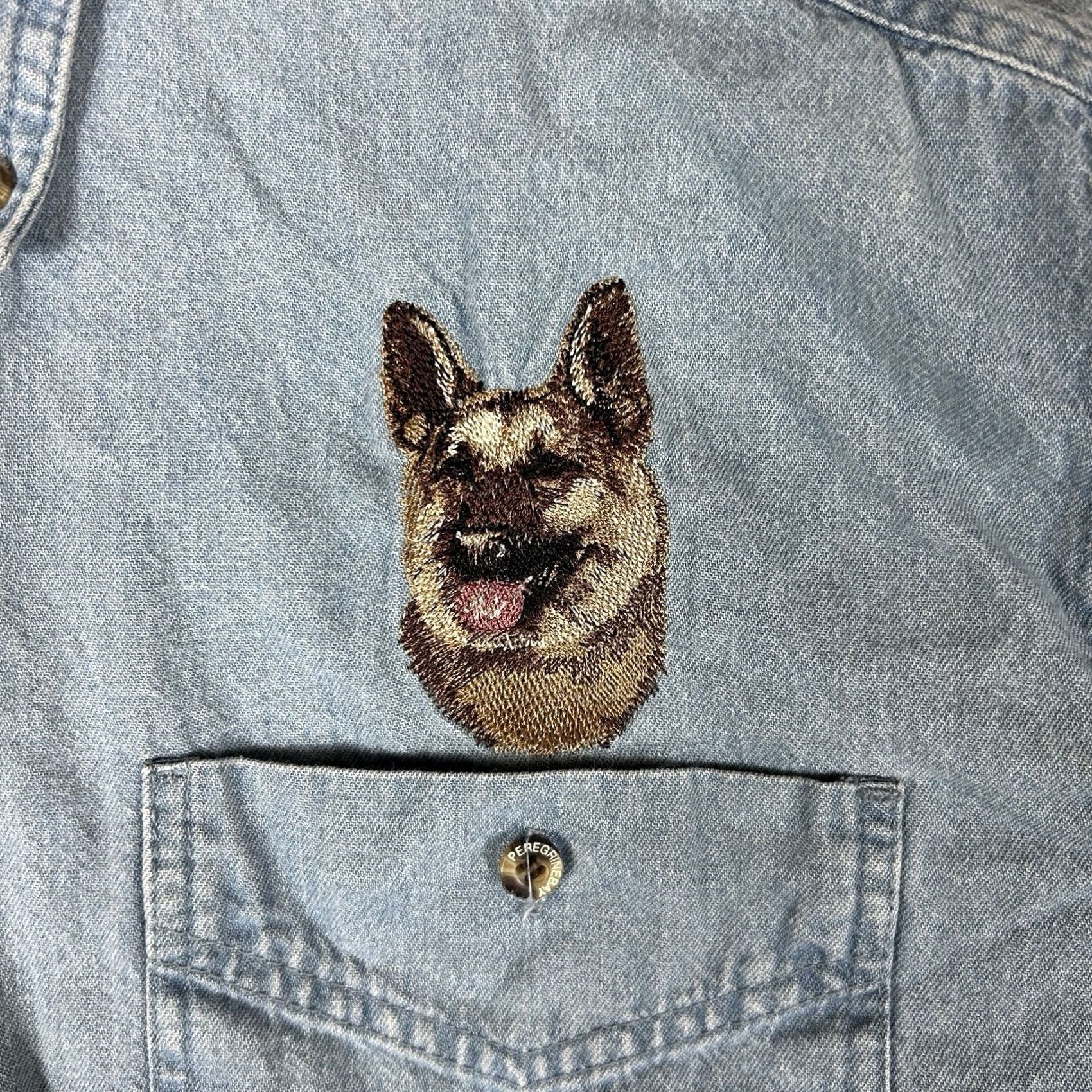 Peregrine VINTAGE Peregrine Bay Denim Button-Up Shirt Mens Small Embroidered Dog Shepherd Size US S / EU 44-46 / 1 - 5 Thumbnail