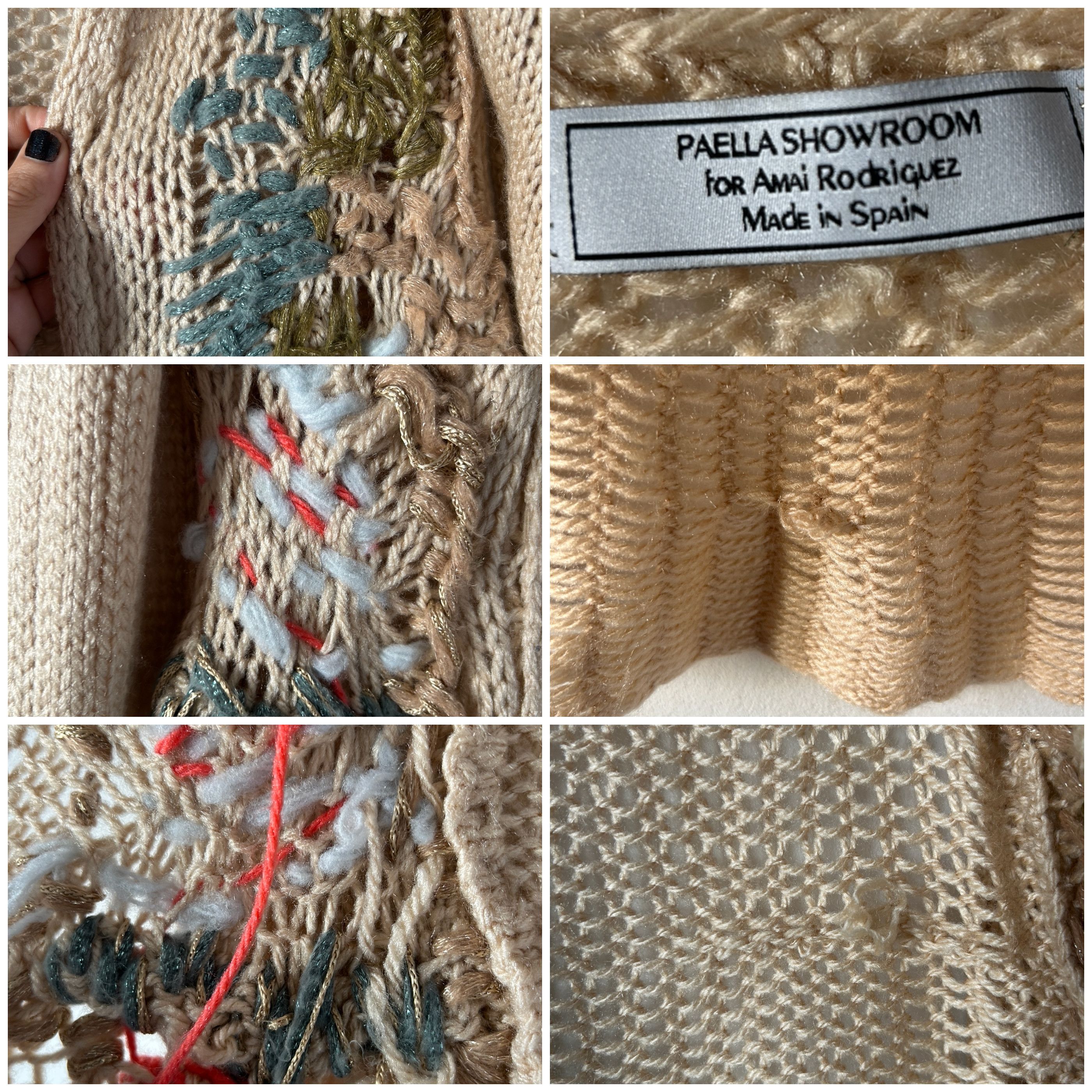 Designer × Handmade Hand knitted crochet tapestry beige open cardigan Size S / US 4 / IT 40 - 9 Thumbnail