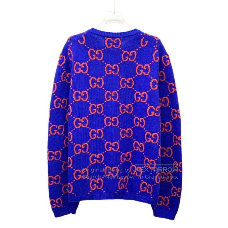 Gucci Gucci 22 blue logo jacquard full-print wool round-neck lon Size US XL / EU 56 / 4 - 2 Thumbnail
