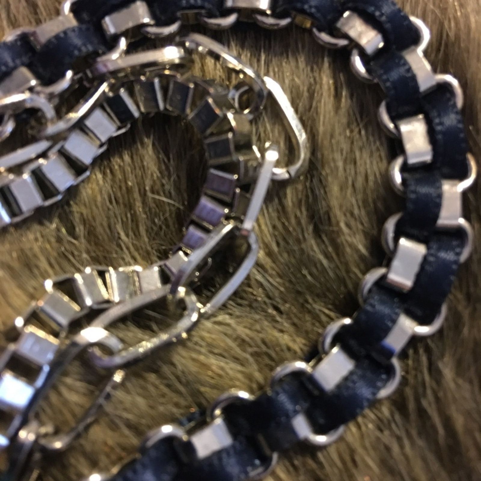 Jewelry Silver box link chain woven navy ribbon necklace Size ONE SIZE - 7 Thumbnail