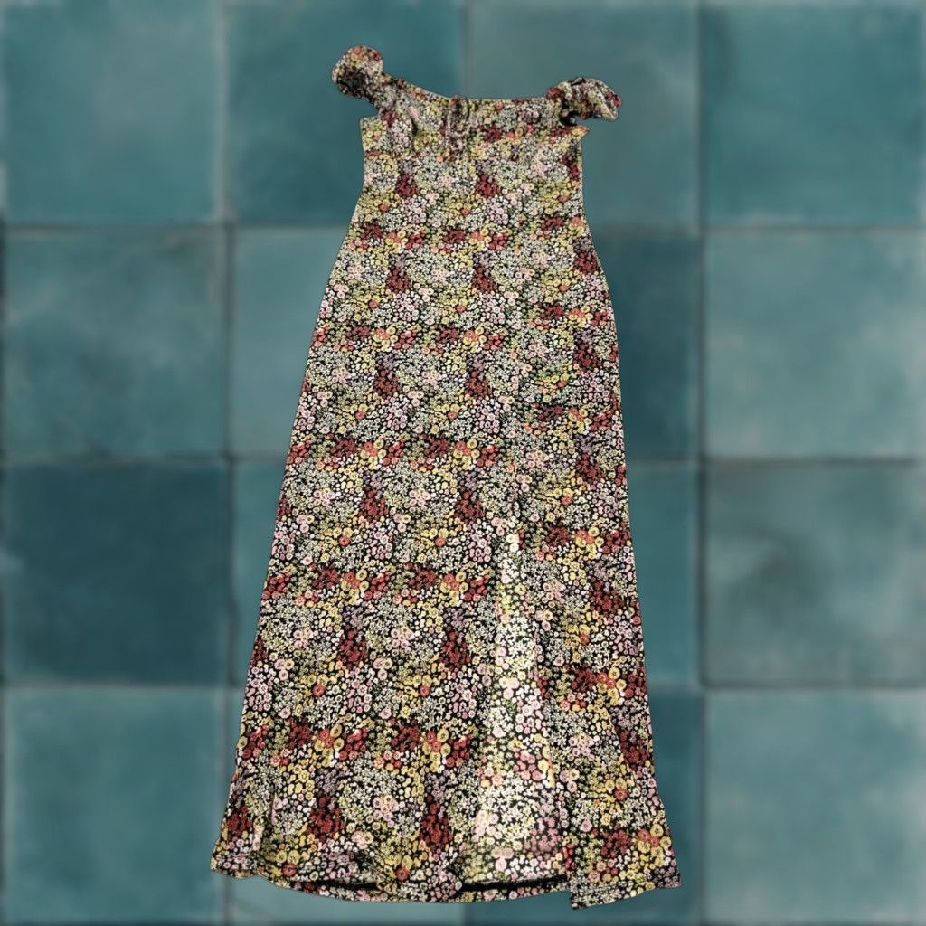 Vintage Stitch Pine Dress Womens Small Multi Floral Stretch Off Shoulder Maxi Slit Size S / US 4 / IT 40 - 1 Thumbnail