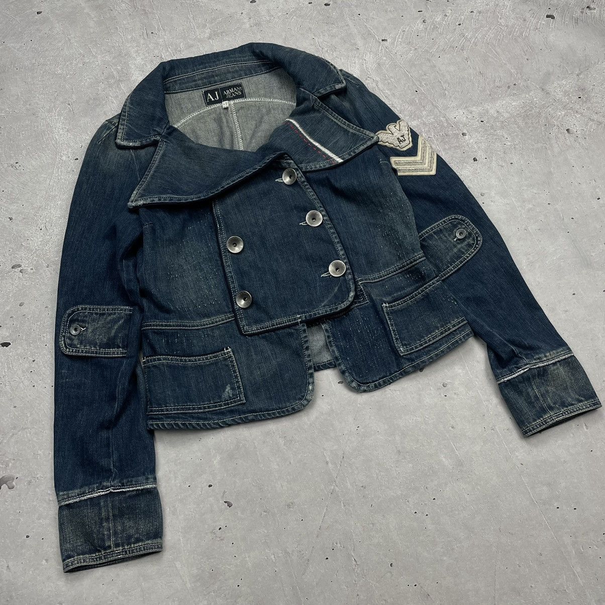 Armani × Vintage Armani Jeans denim jacket with patches indigo 006 style Size L / US 10 / IT 46 - 3 Thumbnail