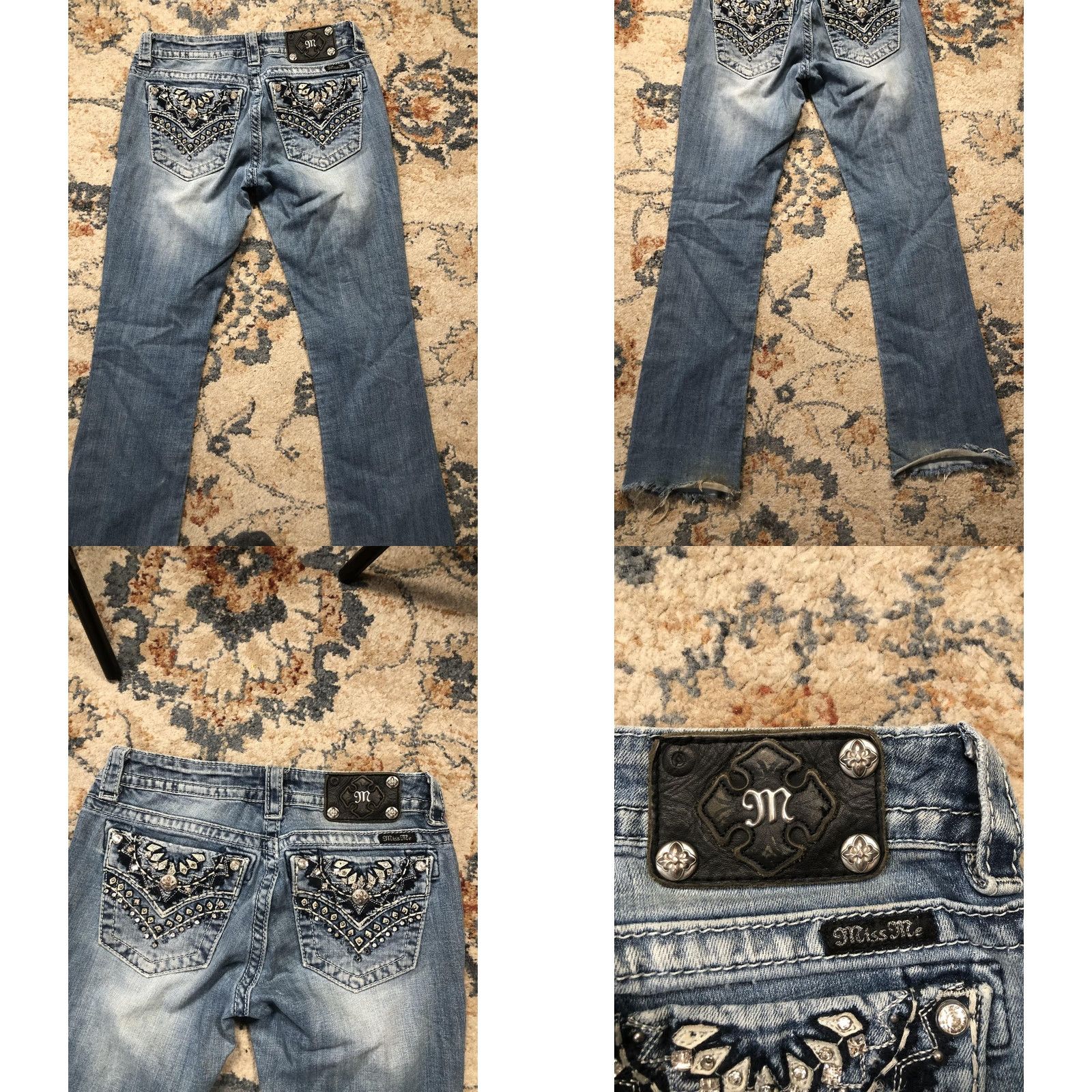 Miss Me Miss Me Jeans Womens 27 Blue Signature Bootcut Denim Back Pockets Embellished Rhinestone Studded Distressed Pockets Light Wash Leather? Size 27" / US 4 / IT 40 - 9 Thumbnail