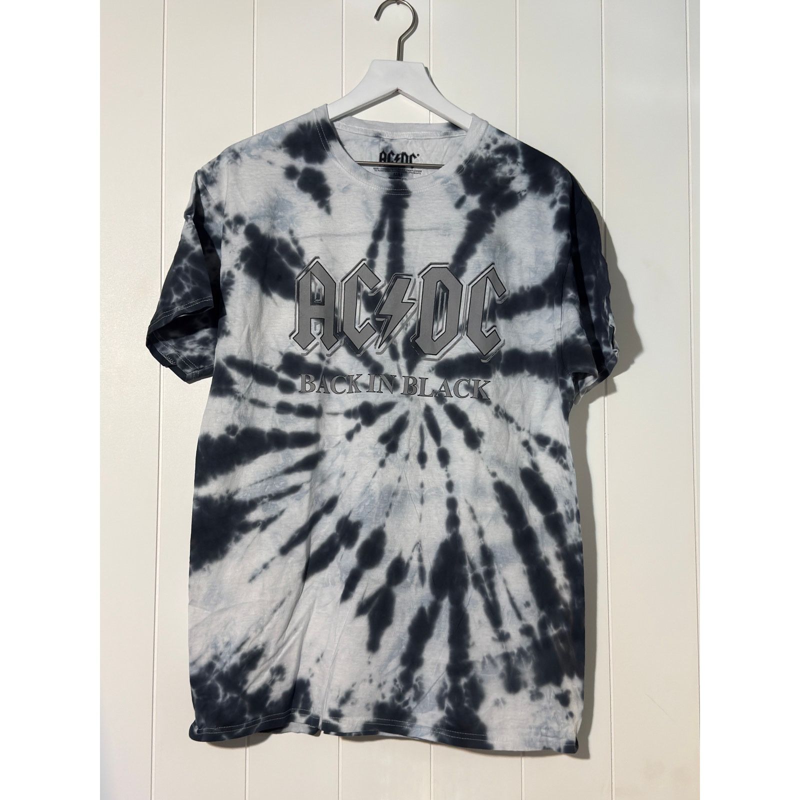 Other ACDC Back in Black Band T-Shirt Tie Dye Black White Medium Size L / US 10 / IT 46 - 1 Thumbnail