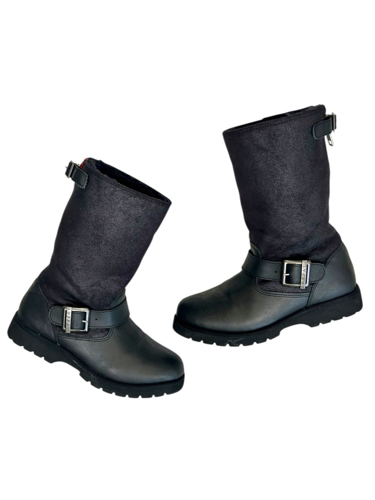 Buffalo London Vintage Buffalo Black leather fur boots ankle biker style Size US 8 / IT 38 - 1 Thumbnail