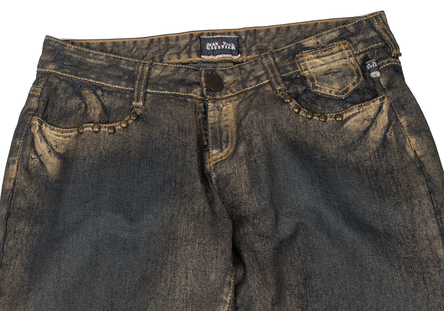 Jean Paul Gaultier Gold Paint Studded Zip Hem Denim in Indigo Gold 30 Size US 30 / EU 46 - 3 Thumbnail