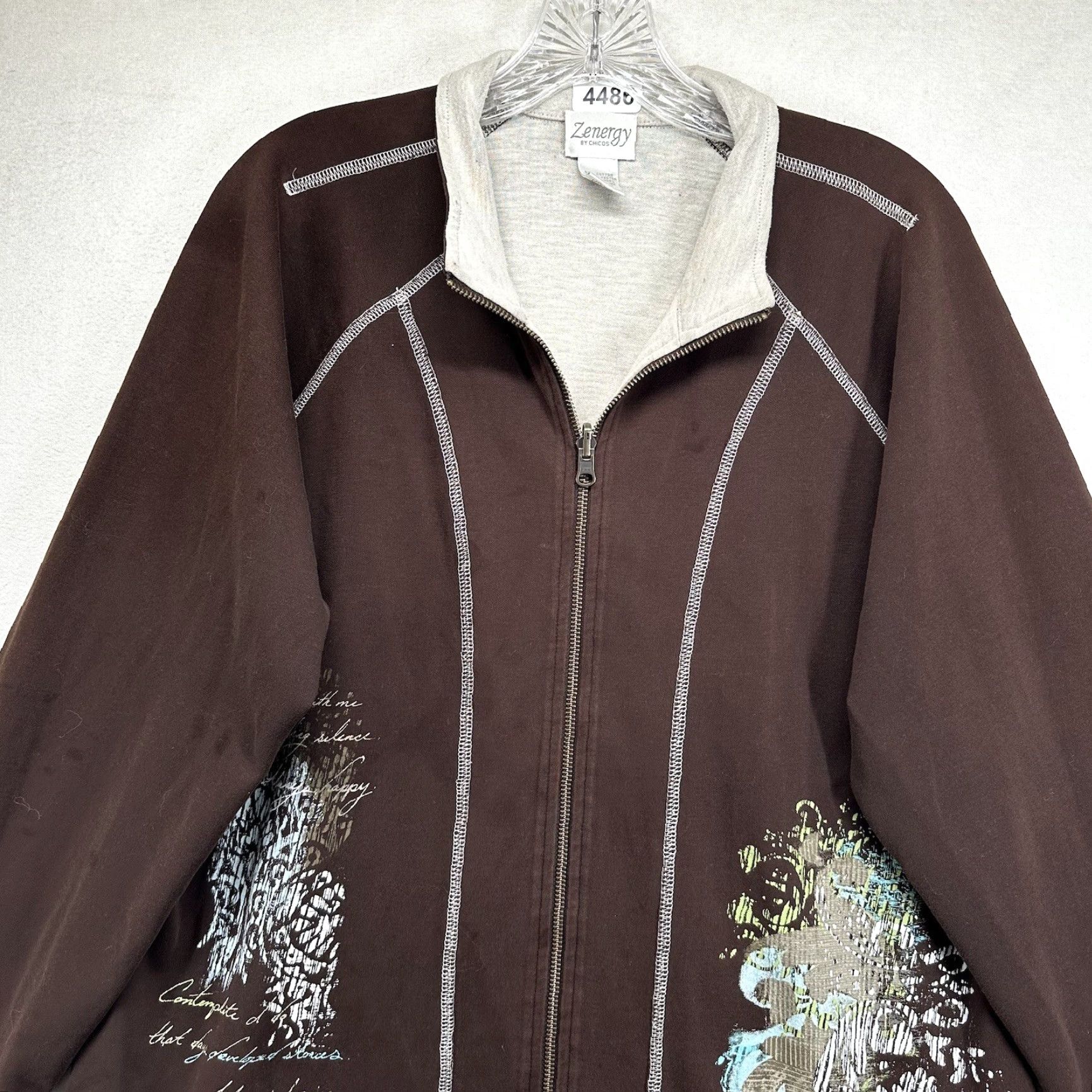 Vintage Chico's Zenergy Women's Jacket Size XL Brown Geometric Full Zip Casual 90s Size XL / US 12-14 / IT 48-50 - 3 Thumbnail