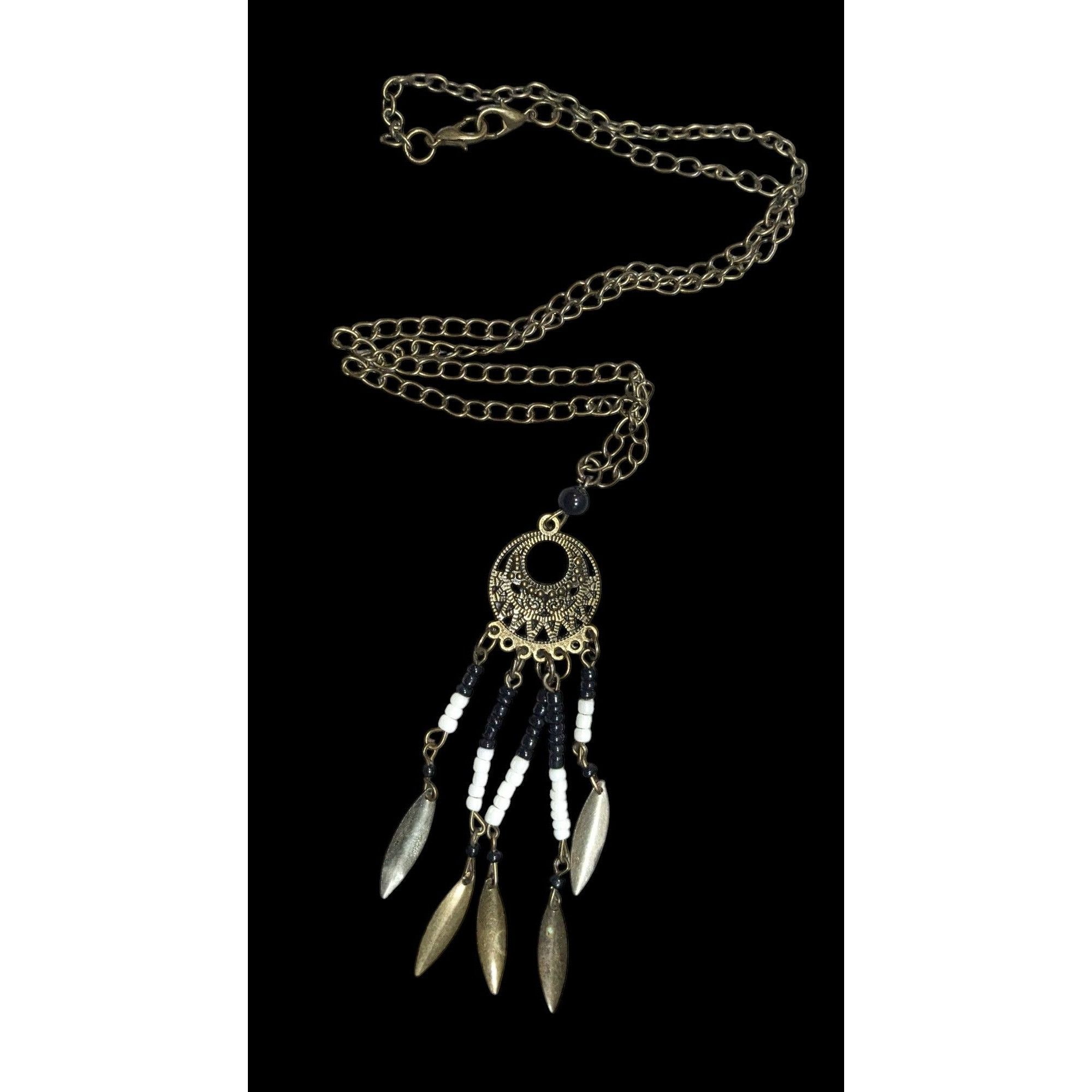 Other Bohemian Glass And Feather Charm Fringe Pendant Necklace Size ONE SIZE - 1 Thumbnail