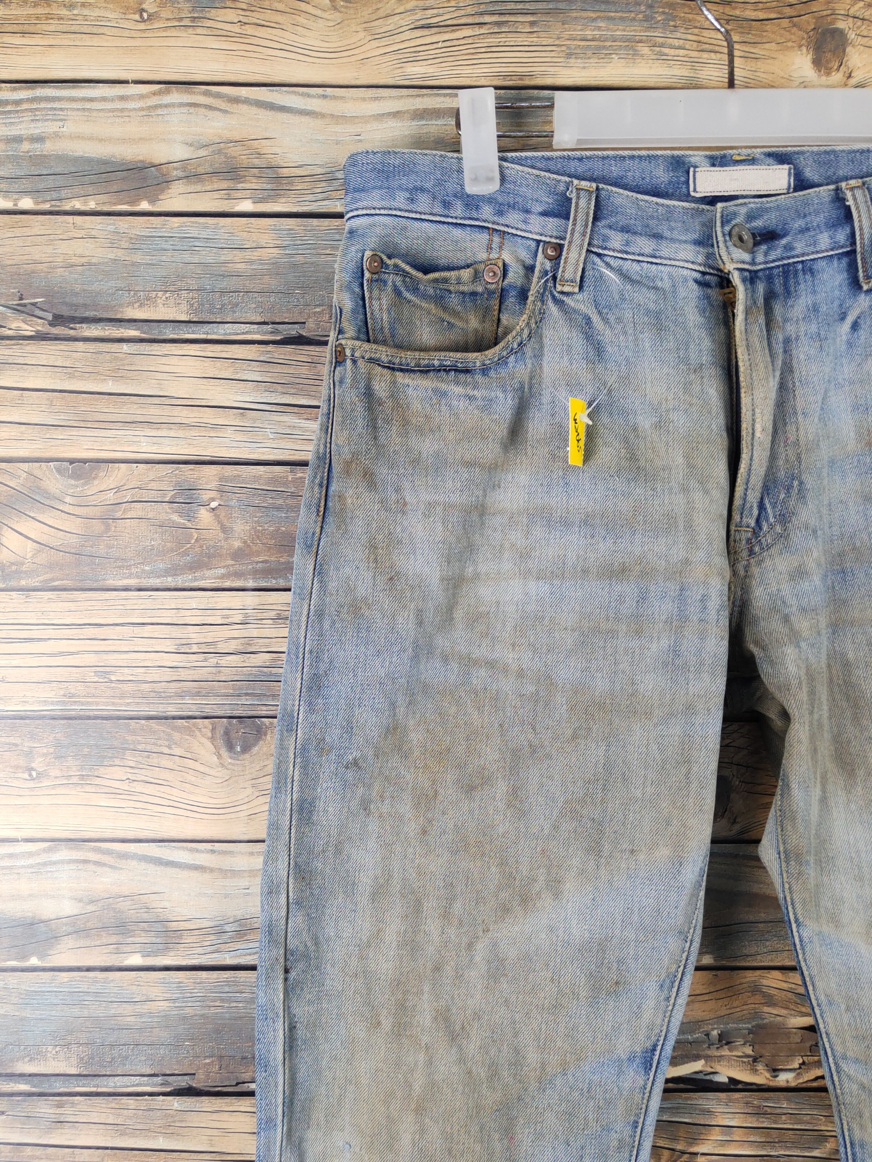 Japanese Brand Uniqlo Blue Faded Distressed Ripped denim Jeans #W2065 Size US 34 / EU 50 - 3 Thumbnail