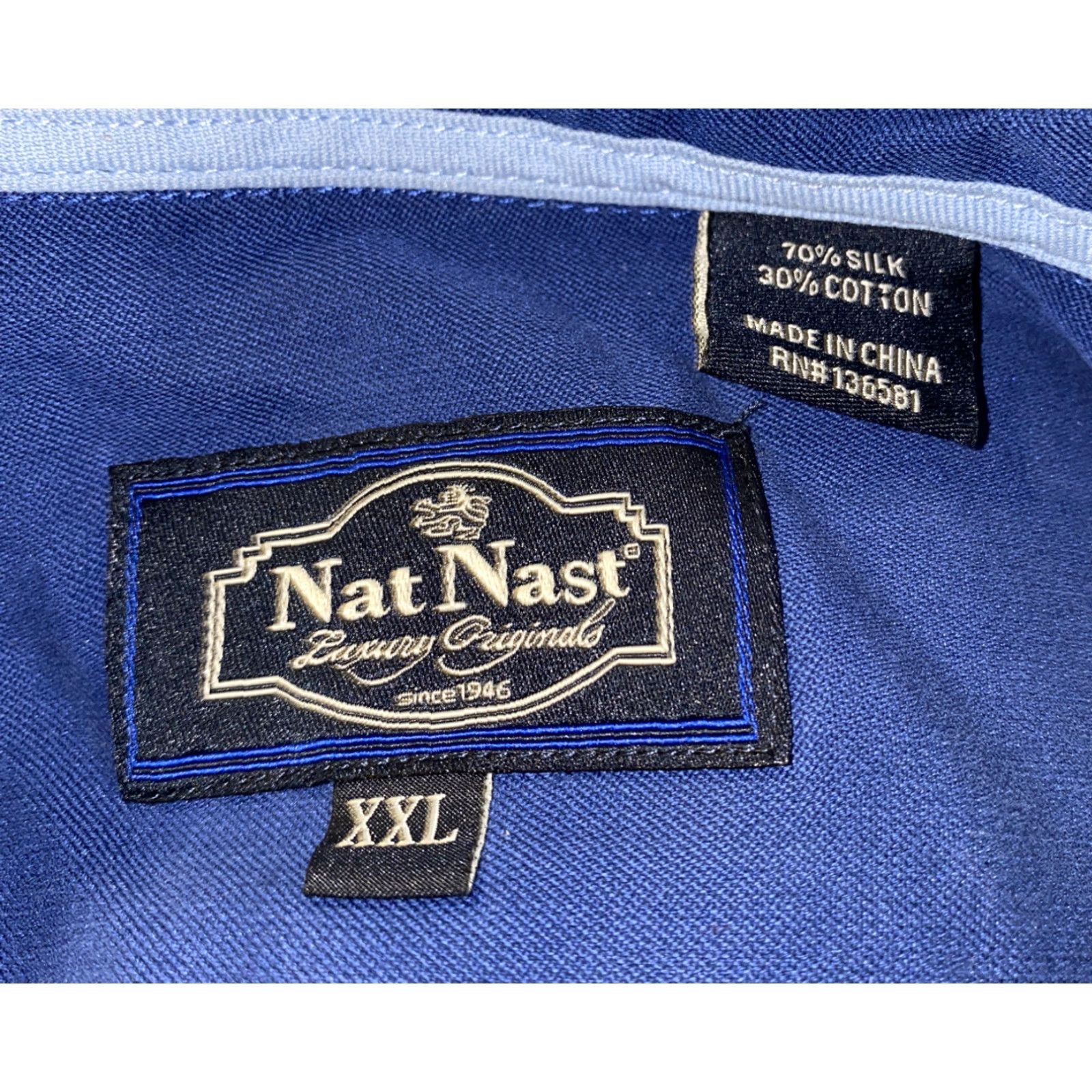 Nat Nast Nat Nast Mens Blue/White Graphic Button Front Shirt 2XL Regular Button-Down Collared Short Sleeve Silk Cotton Vintage No Size US XXL / EU 58 / 5 - 6 Thumbnail