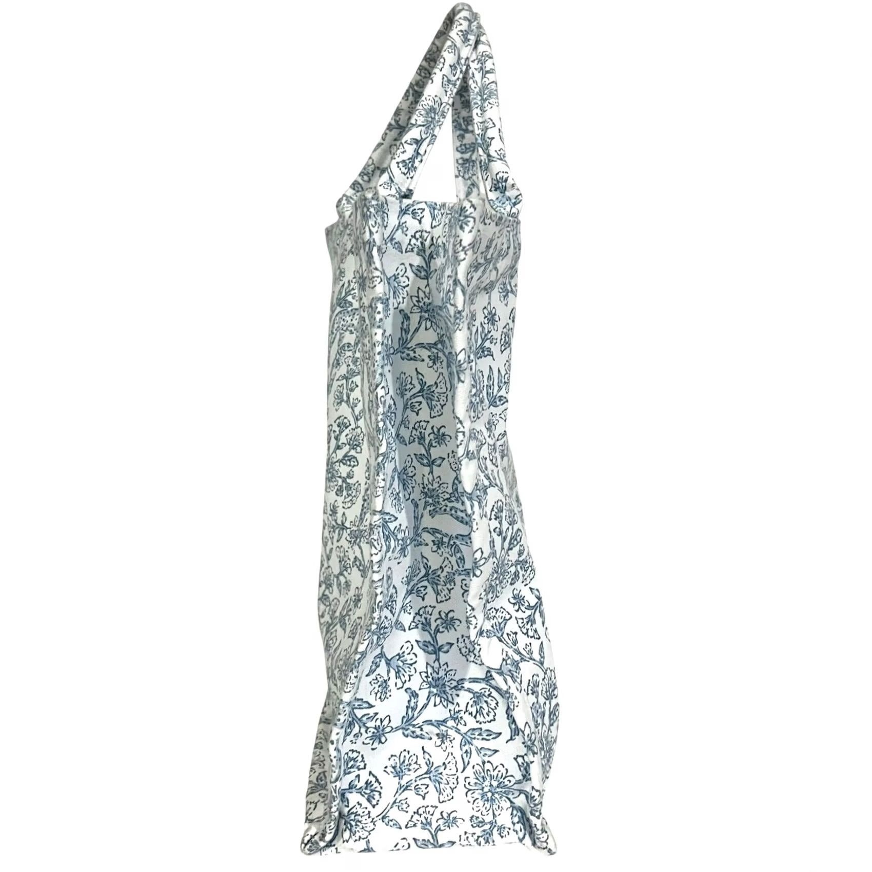 Vintage Blue & White Toile Tote Bag Cheetah/Leopard Floral Cotton Canvas Shoulder Bag Tote Unbranded Unisex Adults Size ONE SIZE - 2 Thumbnail