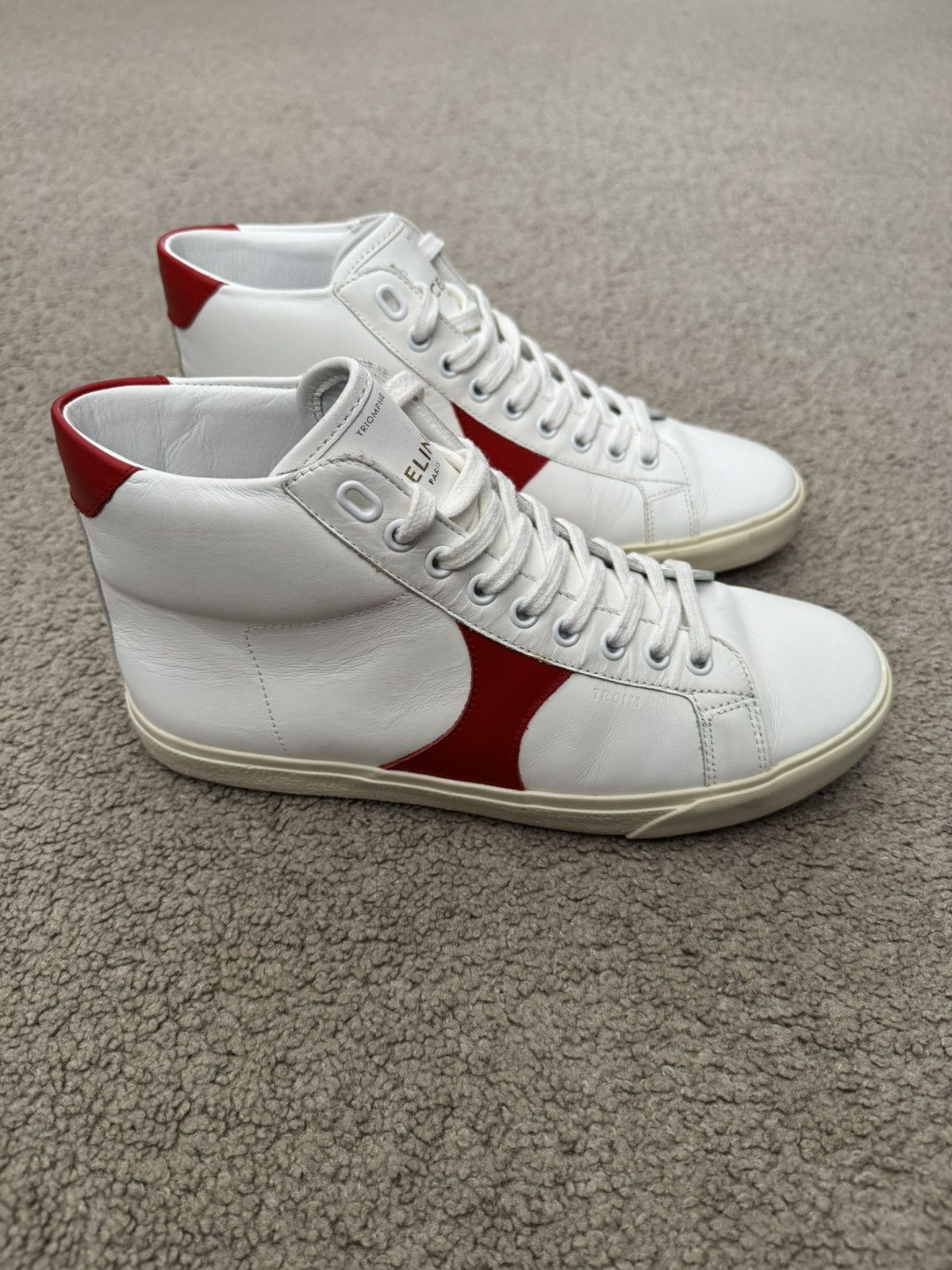 Celine Celine TR 01 Triomphe White & Red Mid Top Sneakers Size US 7 / EU 40 - 6 Thumbnail