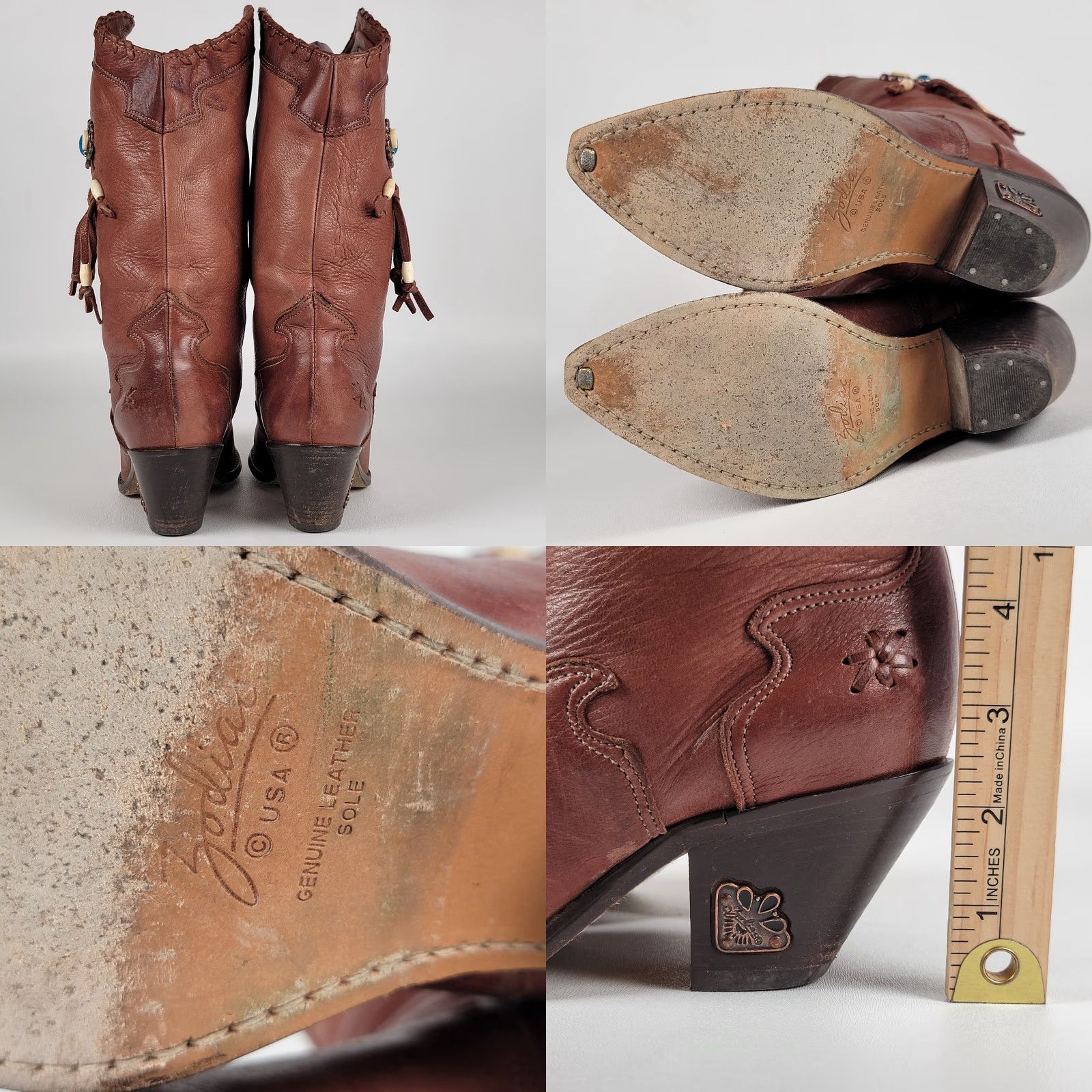 Vintage ZODIAC Women's Brown Boots Size 6 M Boots Western Mid-Calf Leather Lined Block Heel Casual Winter Fall Spring M Womens Size US 6 / IT 36 - 8 Thumbnail