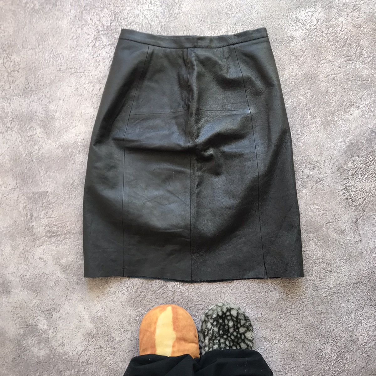 Vintage Vintage Y2K Black Leather Midi Skirt Avant Garde Punk 29 Size 29" - 5 Thumbnail