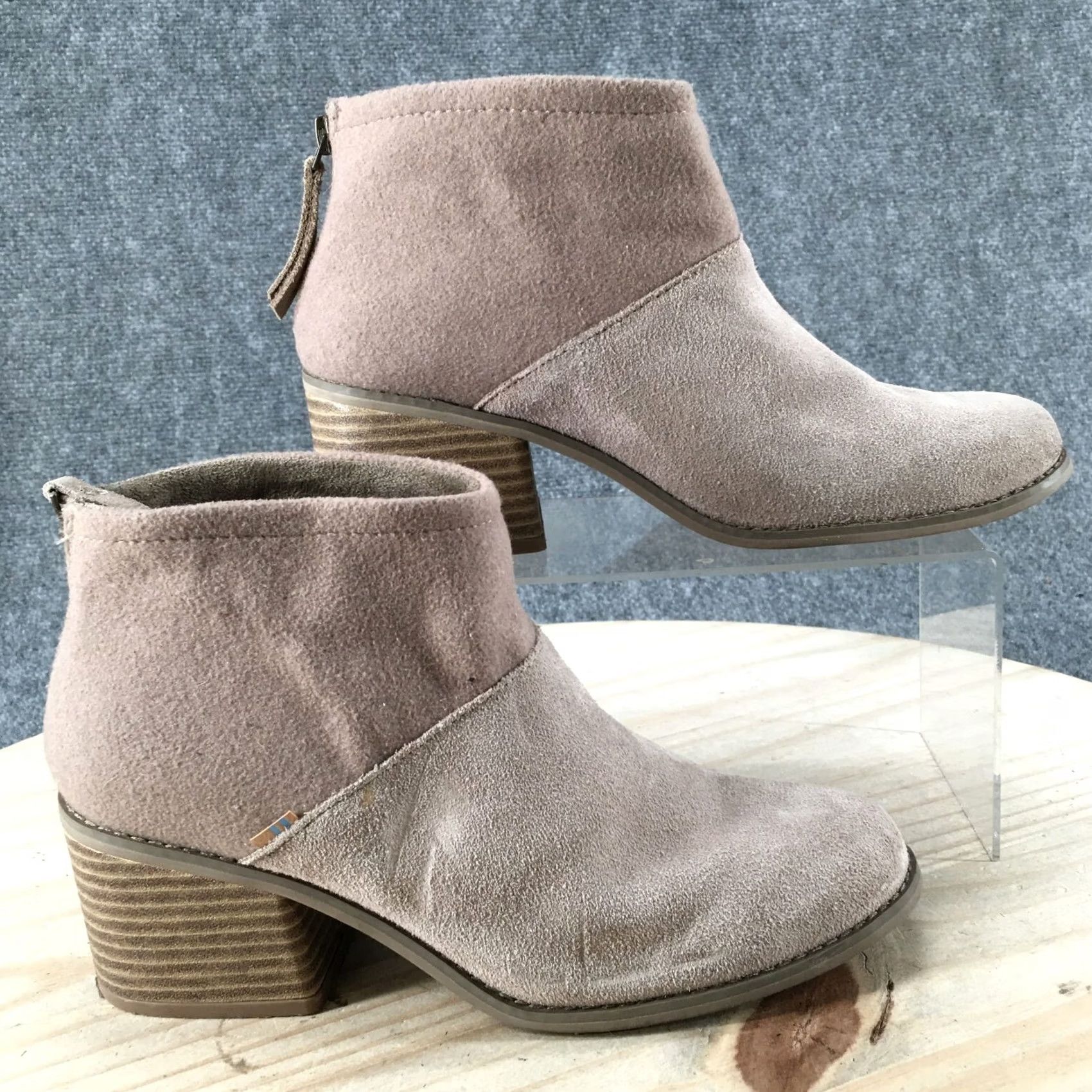Toms TOMS Boots Womens 9 Lacy Back Zip Block Heels Ankle Booties Beige Suede Casual Shirt Size US 9 / IT 39 - 2 Thumbnail