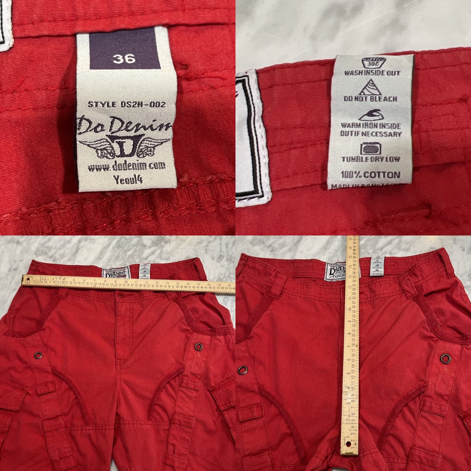 Denime VINTAGE Do Denim Cargo Shorts Mens 36 Red Flat Front 12” Inseam Skater Y2K Cargo Pocket Relaxed Classic Casual Mens Size US 36 / EU 52 - 8 Thumbnail