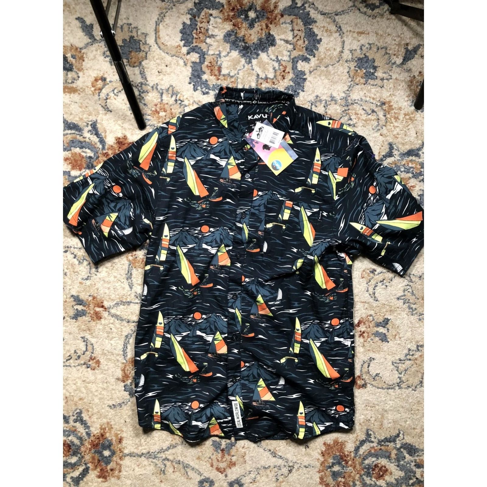 KAVU KAVU Shirt Mens Small Multicolor Sailboat Graphic Short Sleeve Button Up Casual Size US S / EU 44-46 / 1 - 2 Thumbnail