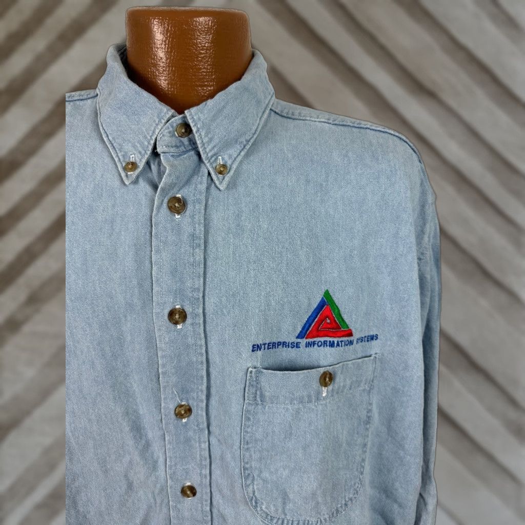 Denime VINTAGE Three River Denim Shirt Mens XL Oversized Button-Up Collared Blue 2000s Y2K Hipster Casual Business Size US XL / EU 56 / 4 - 1 Thumbnail