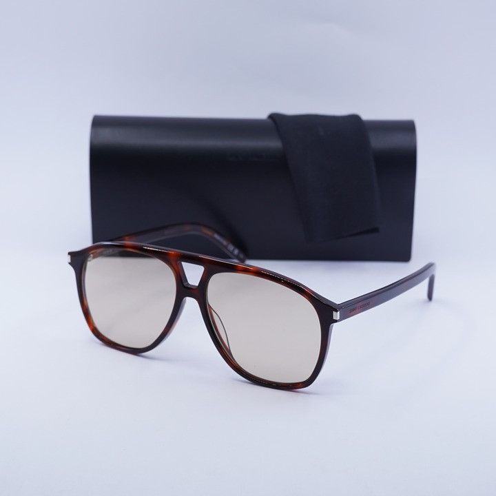Saint Laurent Paris Saint Laurent SL596 DUNE 003 Sunglasses Havana Aviator Frame Size ONE SIZE - 12 Thumbnail