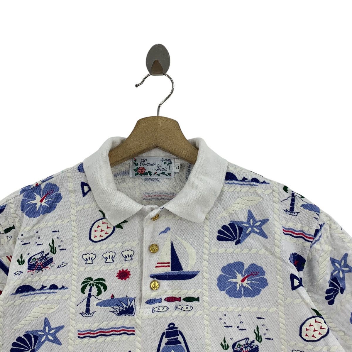 Vintage Vintage CONNIE LUIS PARIS AOP Nature Polo Tee Shirt Top Size L / US 10 / IT 46 - 4 Thumbnail