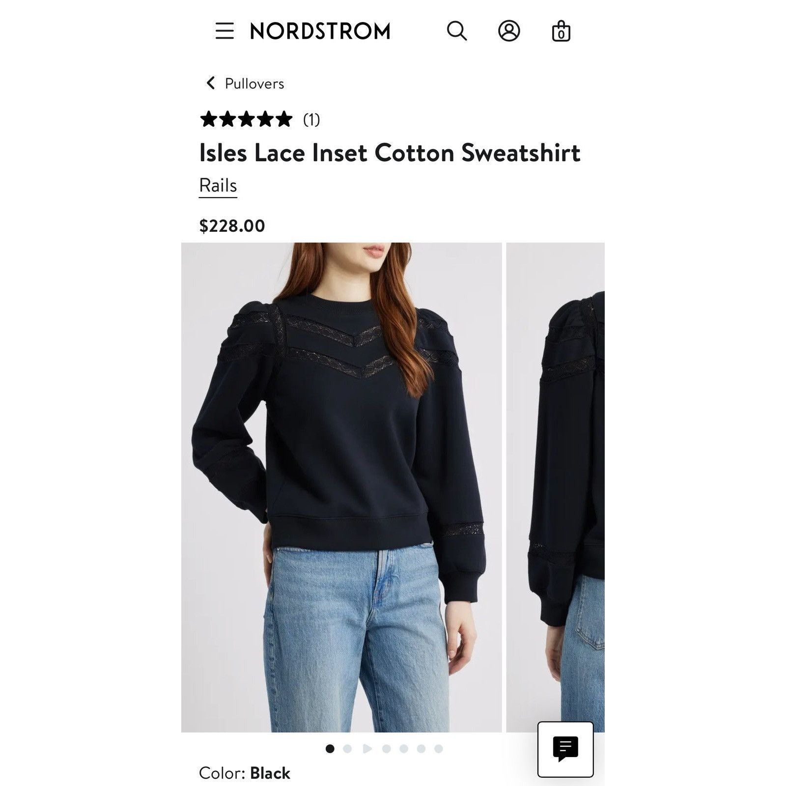 Rails New with Tags Rails Isles Lace Inset Cotton Sweatshirt Black Size L / US 10 / IT 46 - 3 Thumbnail