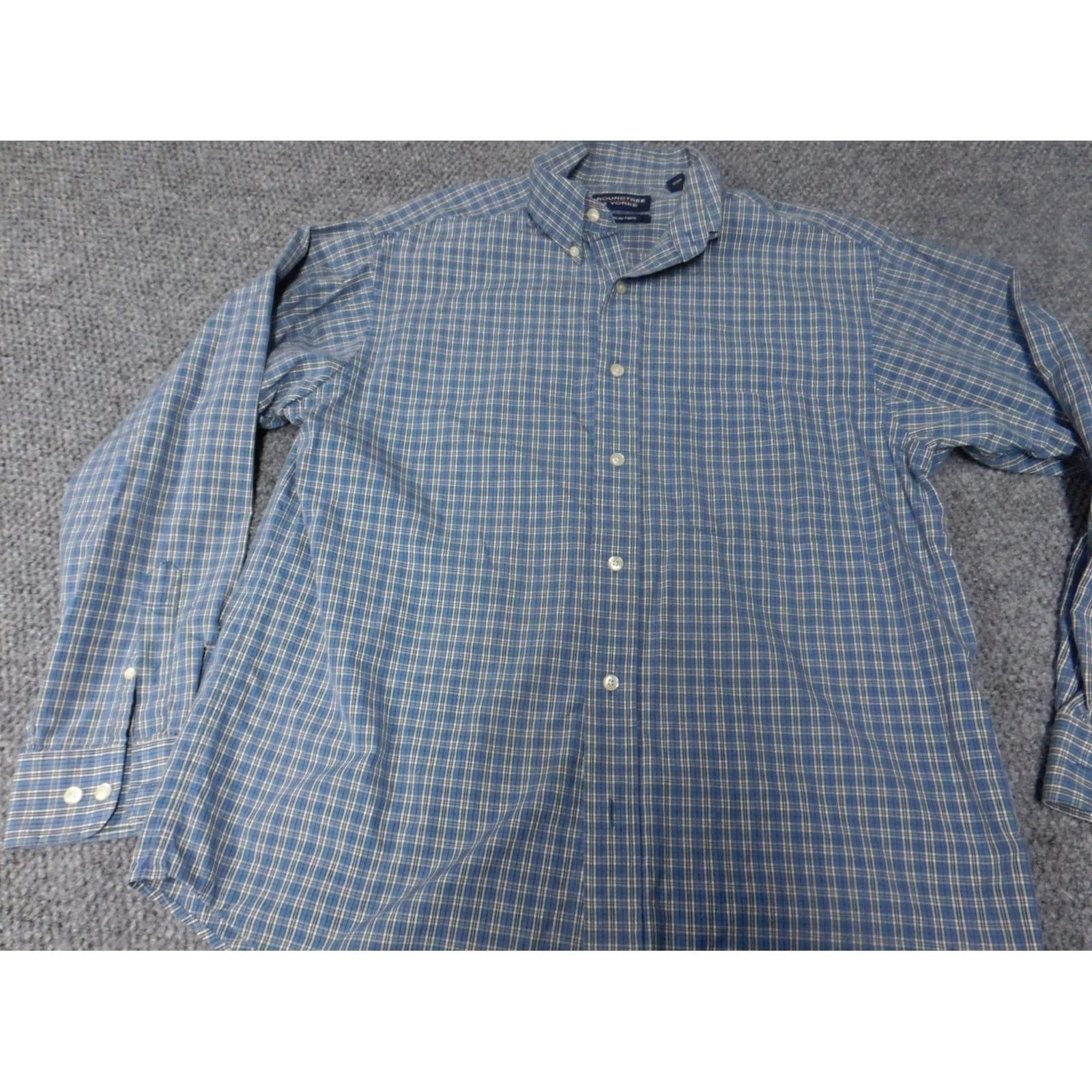 Roundtree & Yorke Roundtree & Yorke Mens Shirt XL blue plaid two ply button down Collar-Down Long Sleeve Casual Cotton Knit Button-Up with Pockets Mens Regular Fit Size US XL / EU 56 / 4 - 3 Thumbnail