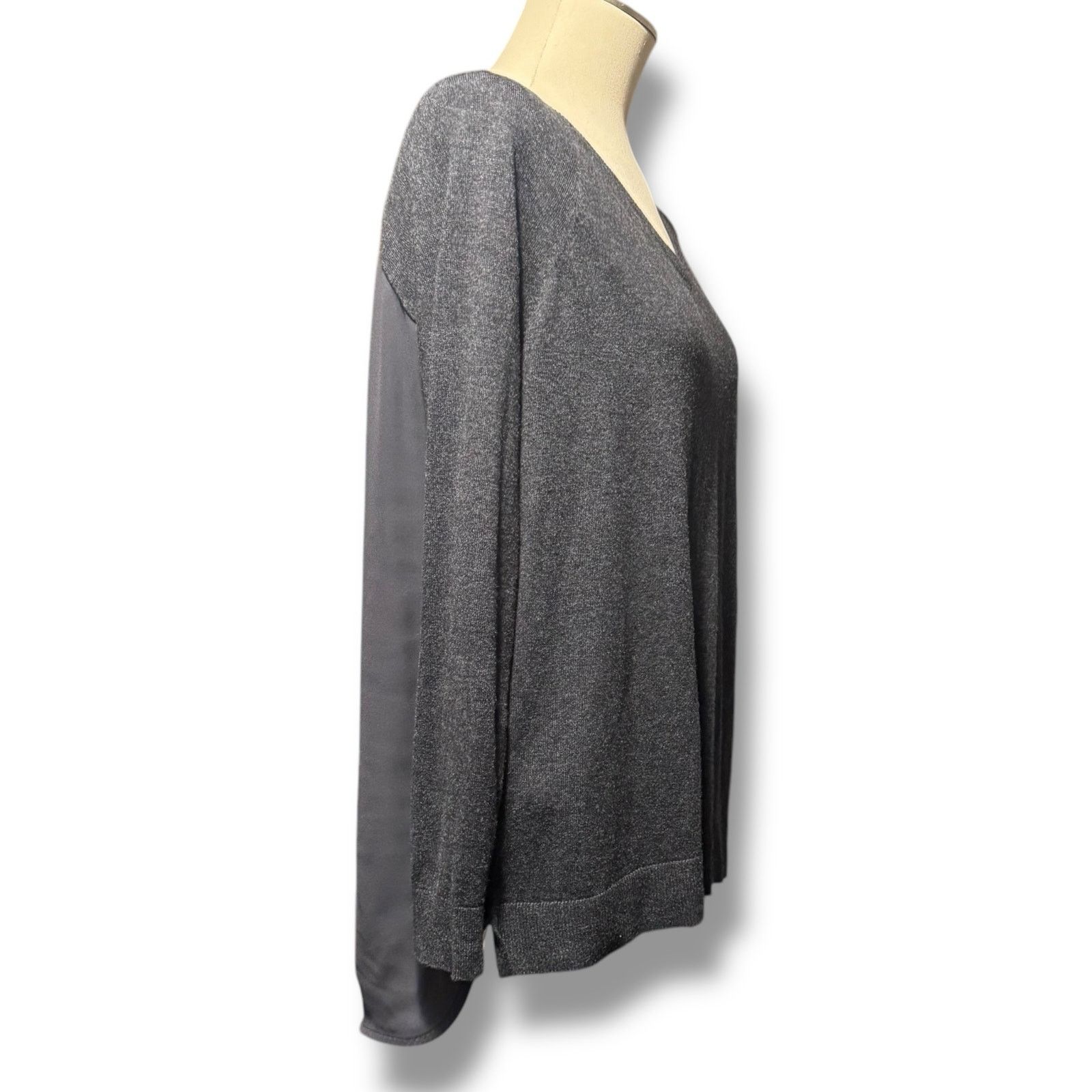 Loft Ann Taylor LOFT Sheer Back Sweater Gray Black Medium Size M / US 6-8 / IT 42-44 - 6 Thumbnail