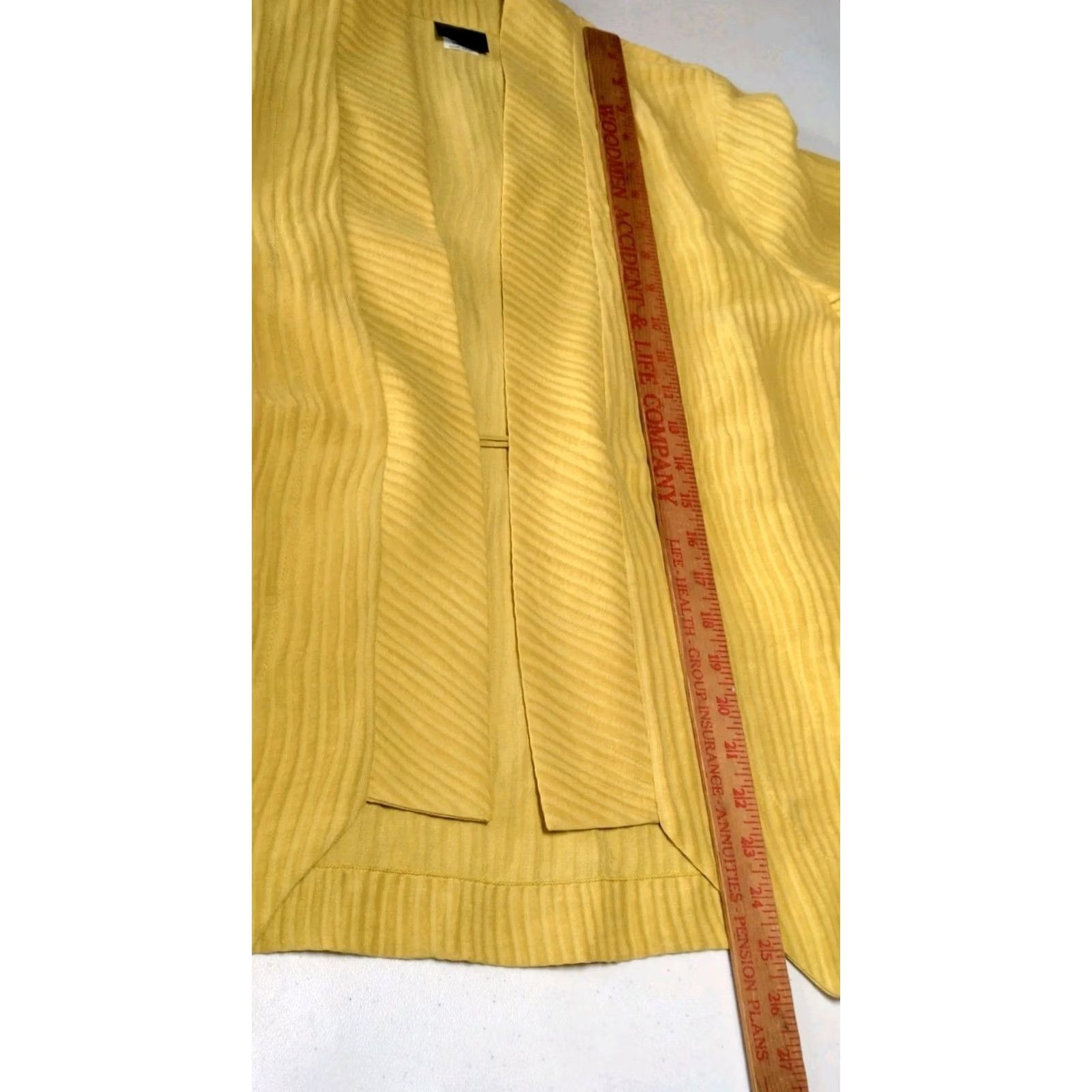 Vintage Lagenlook Blouse Cardigan One Size Linen Silk Gold Ribbed Long Sleeve Band Neck Gold Women Regular Earthy Natural Fall Spring Winter Gently Used Size ONE SIZE - 6 Thumbnail
