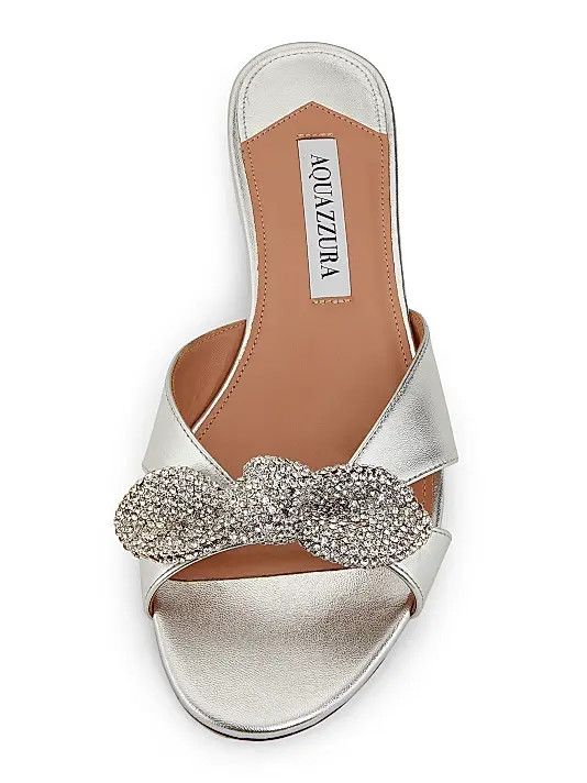 Aquazzura os11x1225 Very Bow Tie Crystal Slide Sandals in Silver Size US 8 / IT 38 - 4 Thumbnail