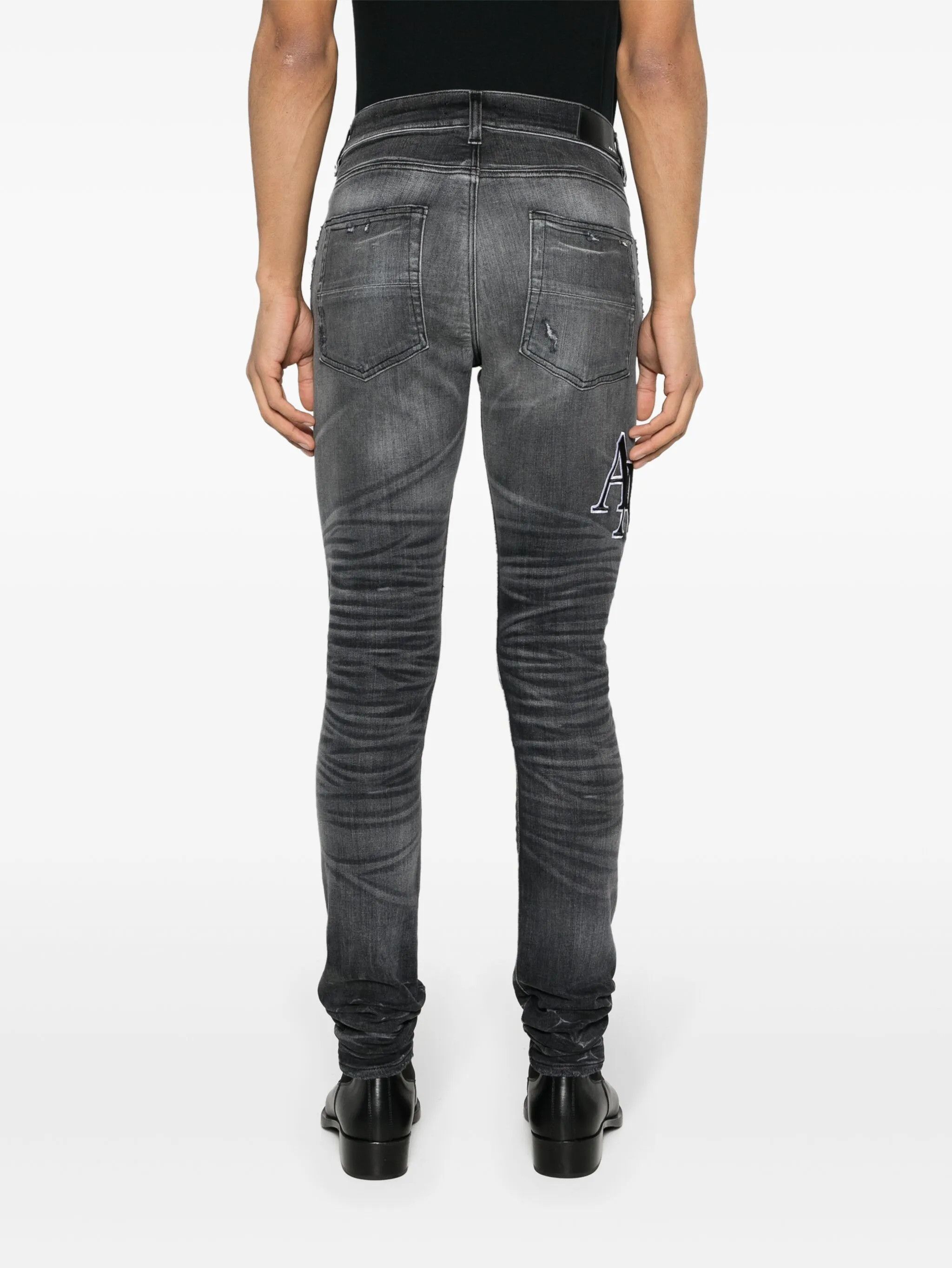 Amiri oc11z0225 Staggered Embroidered Logo Jeans in Storm Grey Size US 32 / EU 48 - 4 Thumbnail