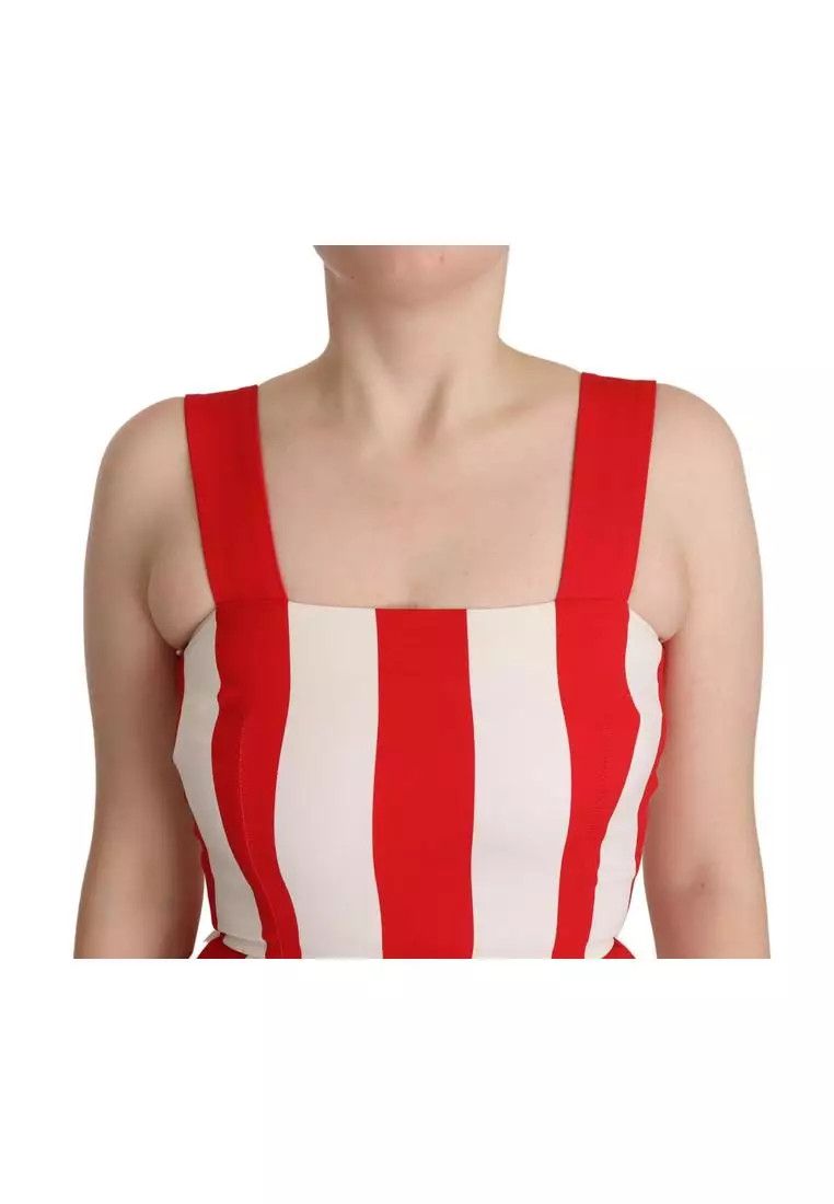 Dolce & Gabbana o1y0825 Sleeveless Midi Dress in Red/White Size XS / US 0-2 / IT 36-38 - 2 Thumbnail